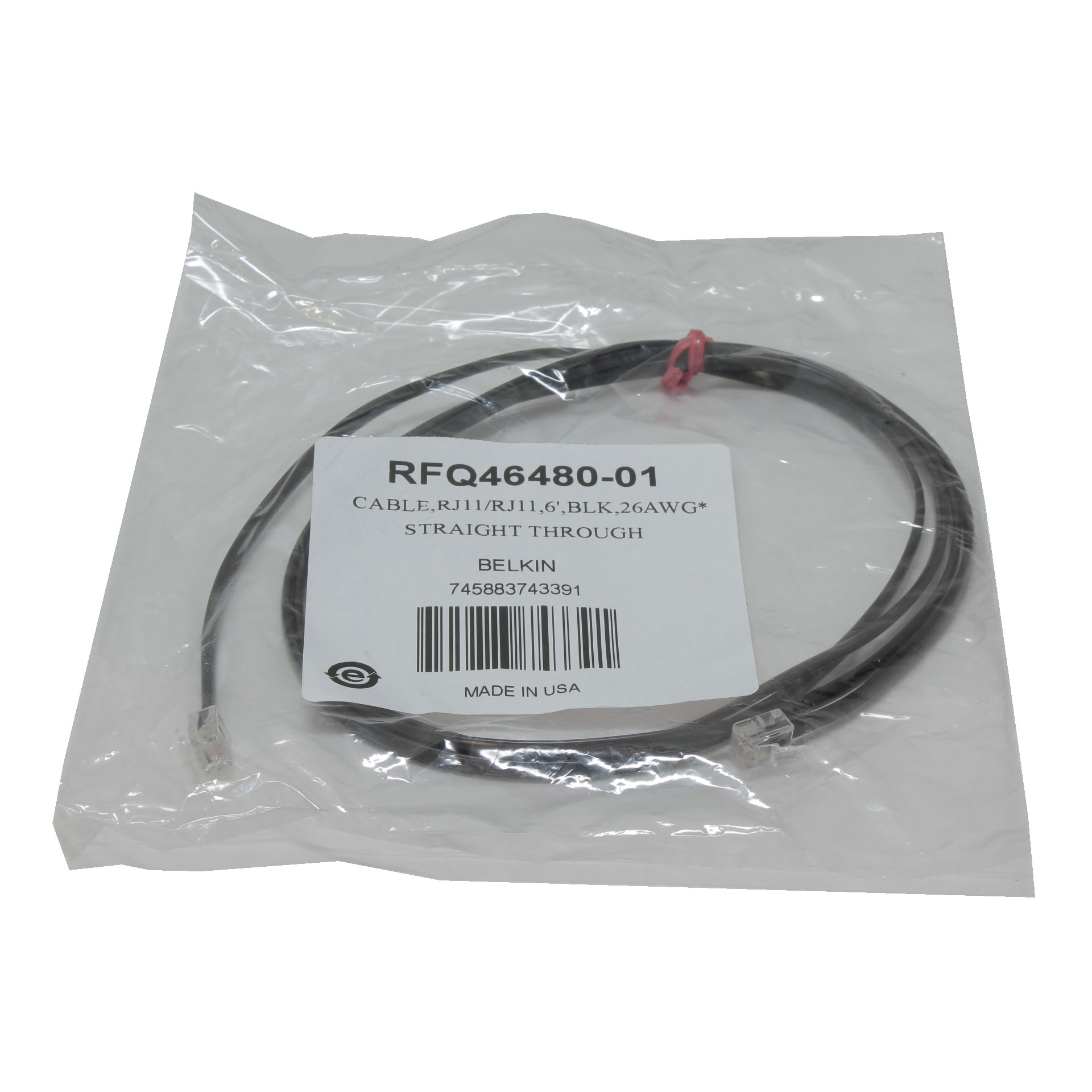 BELKIN RFQ46480-01 CABLE RJ11/RJ11 6` BLK 26AWG