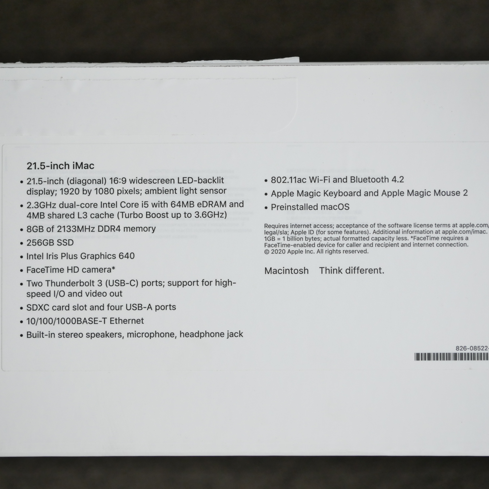 Apple 21.5" iMac Intel Core i5 2.3GHz 8GB RAM 256GB SSD MHK03LL/A - A1418