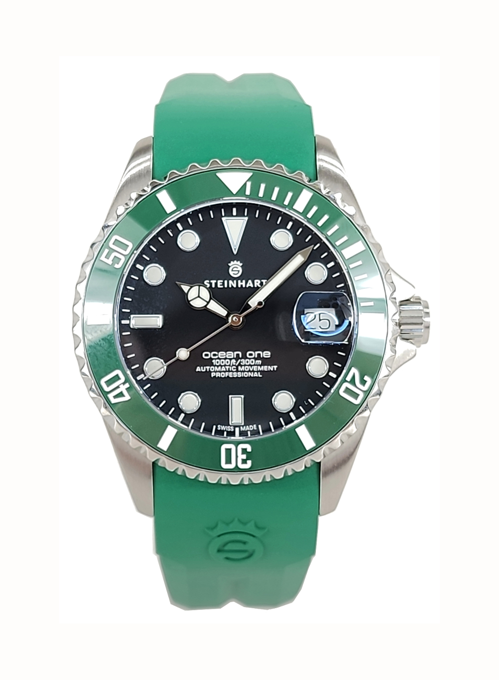 Steinhart Ocean 39 GREEN Ceramic Automatic Men's Diver Watch Green Bezel Black Dial - Click Image to Close