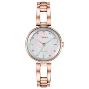 Citizen Eco-Drive Rose Gold Stainless Steel Ladies Watch EM0803-55D - Click Image to Close