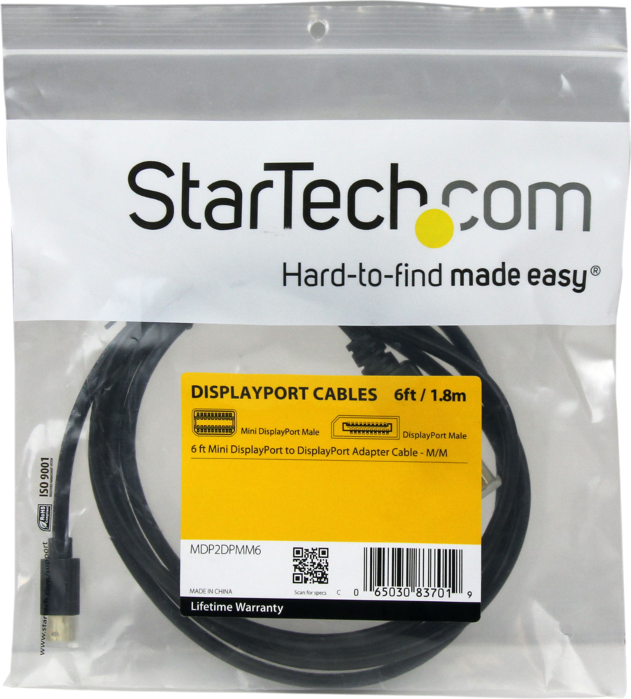 Startech MDP2DPMM6 6ft Mini DisplayPort to DisplayPort 1.2 Cable - 4K x 2K UHD Min DP DisplayPort to DisplayPort Adapter Cable - Click Image to Close