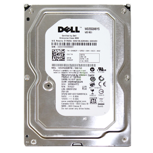 WD2502ABYS 3.5" 250GB 7200RPM SATA II Hard Drive Dell H962F - Click Image to Close