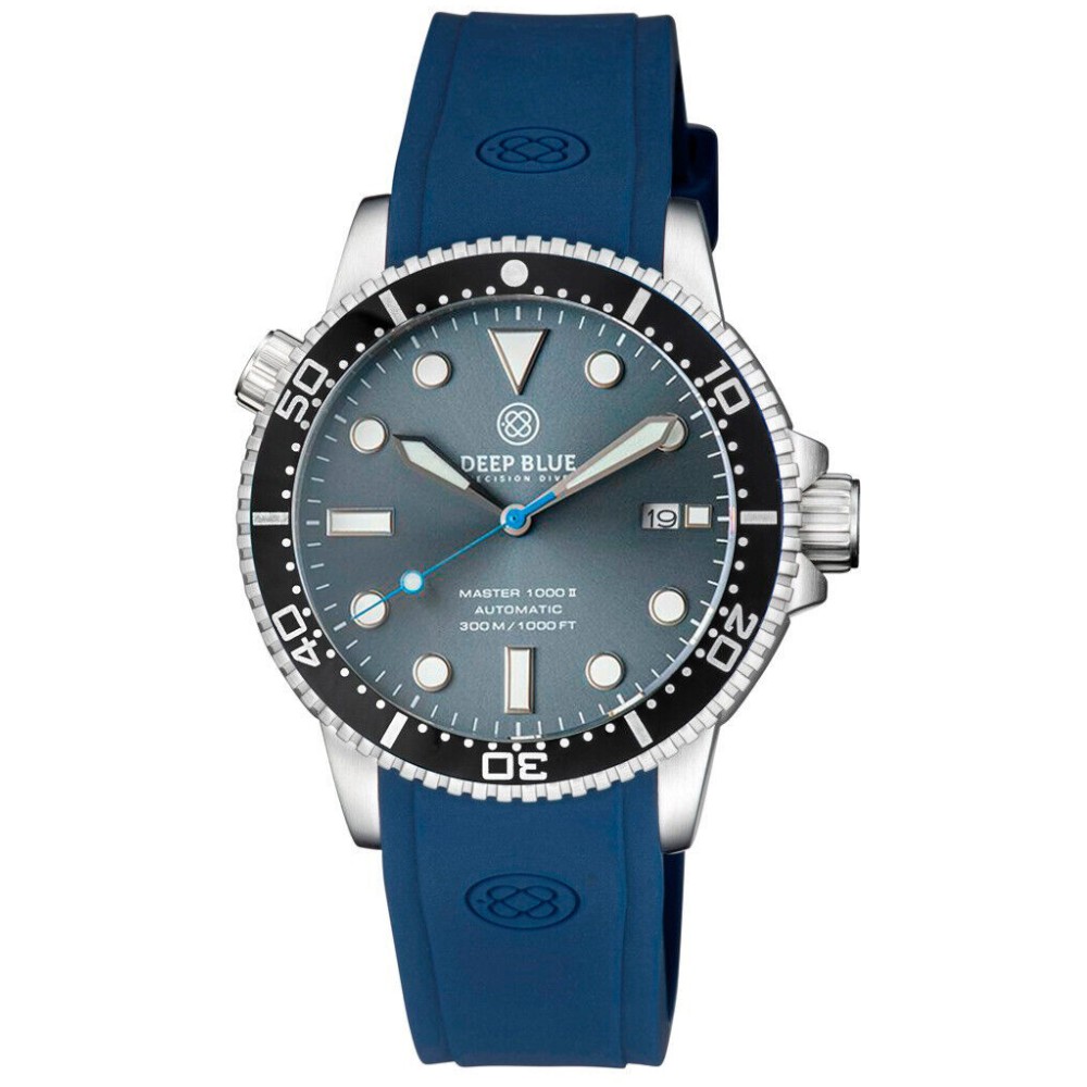 Deep Blue Master 1000 II Automatic Men's Watch Slate Grey Blue Dial Blue Strap - Click Image to Close