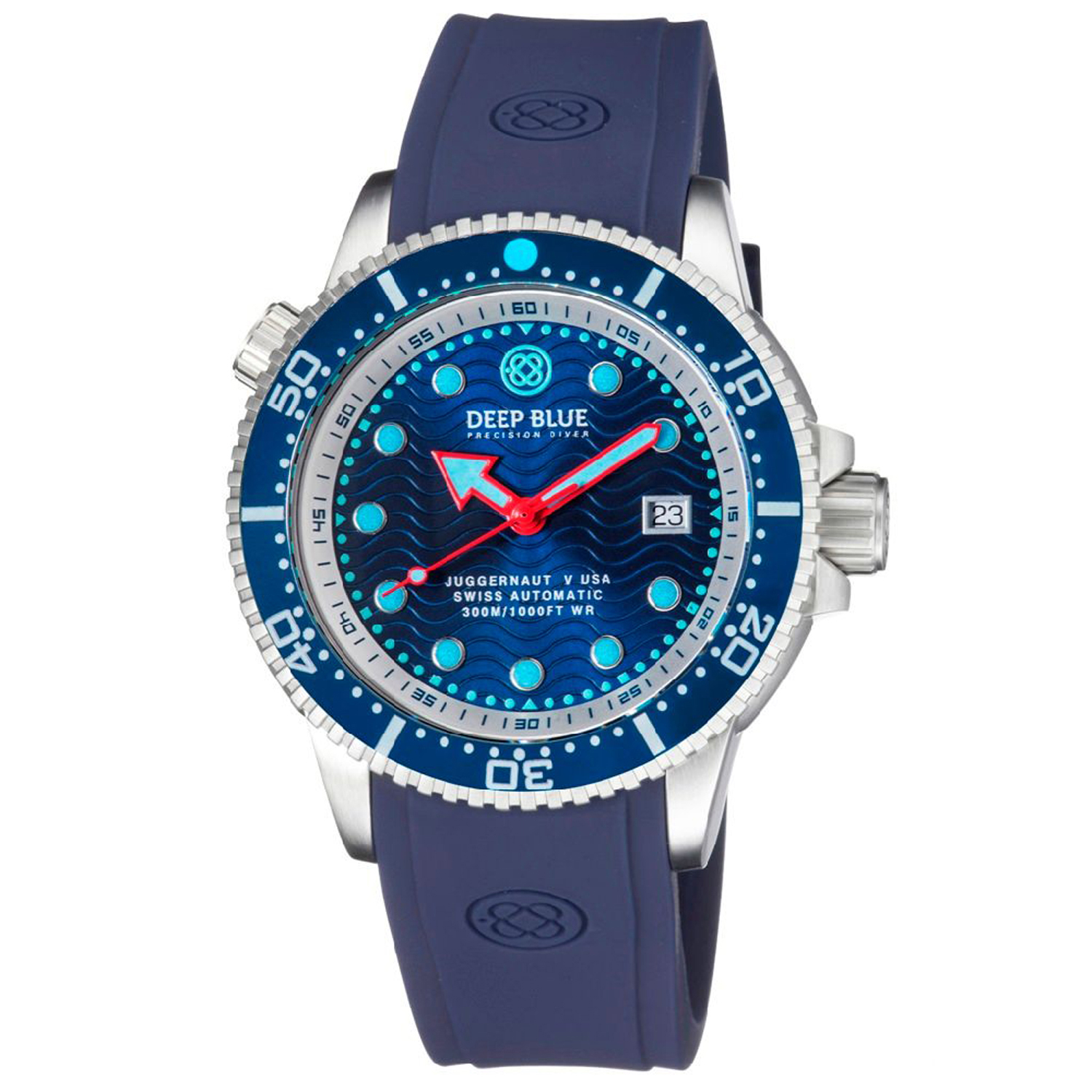 Deep Blue Juggernaut V USA Automatic Swiss Movement Men's Diver Watch Blue Bezel/Blue Dial - Click Image to Close