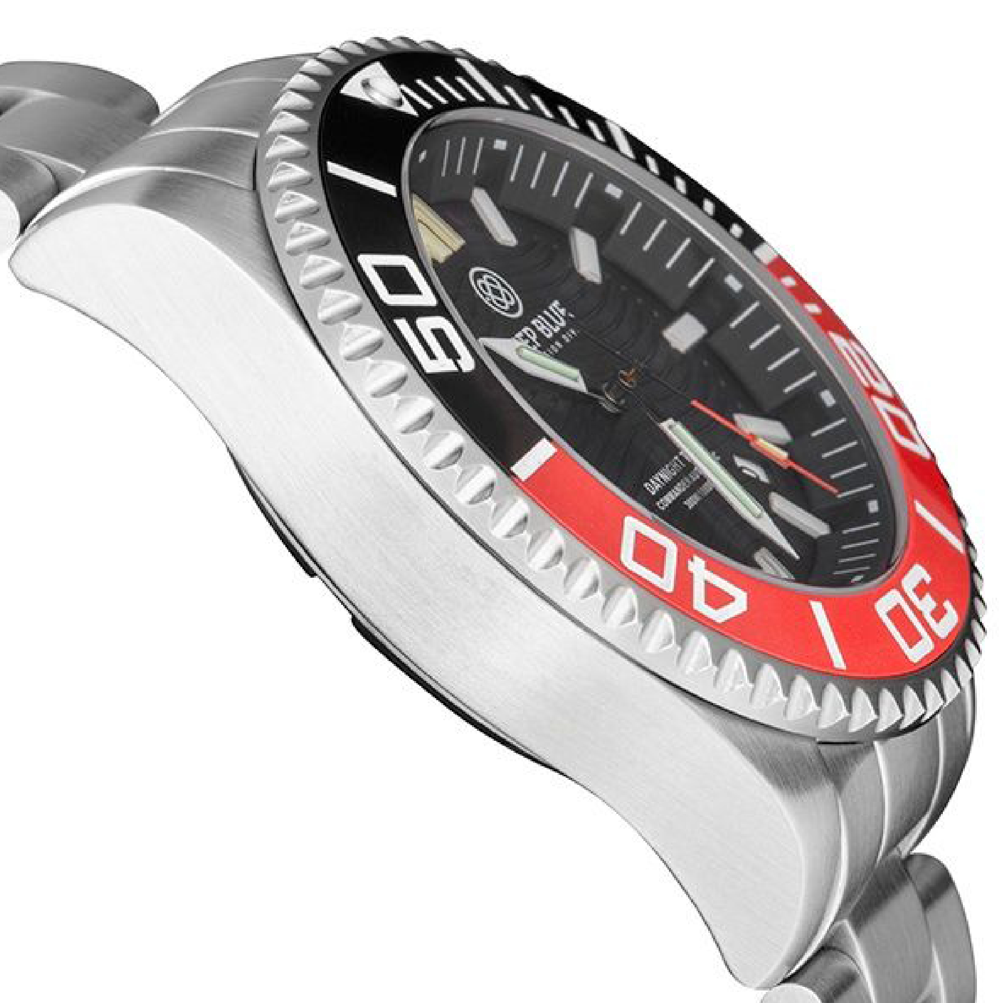 Deep Blue DayNight Commander T-100 Automatic Men's Diver Watch Black-Red Bezel/Black Dial - Click Image to Close