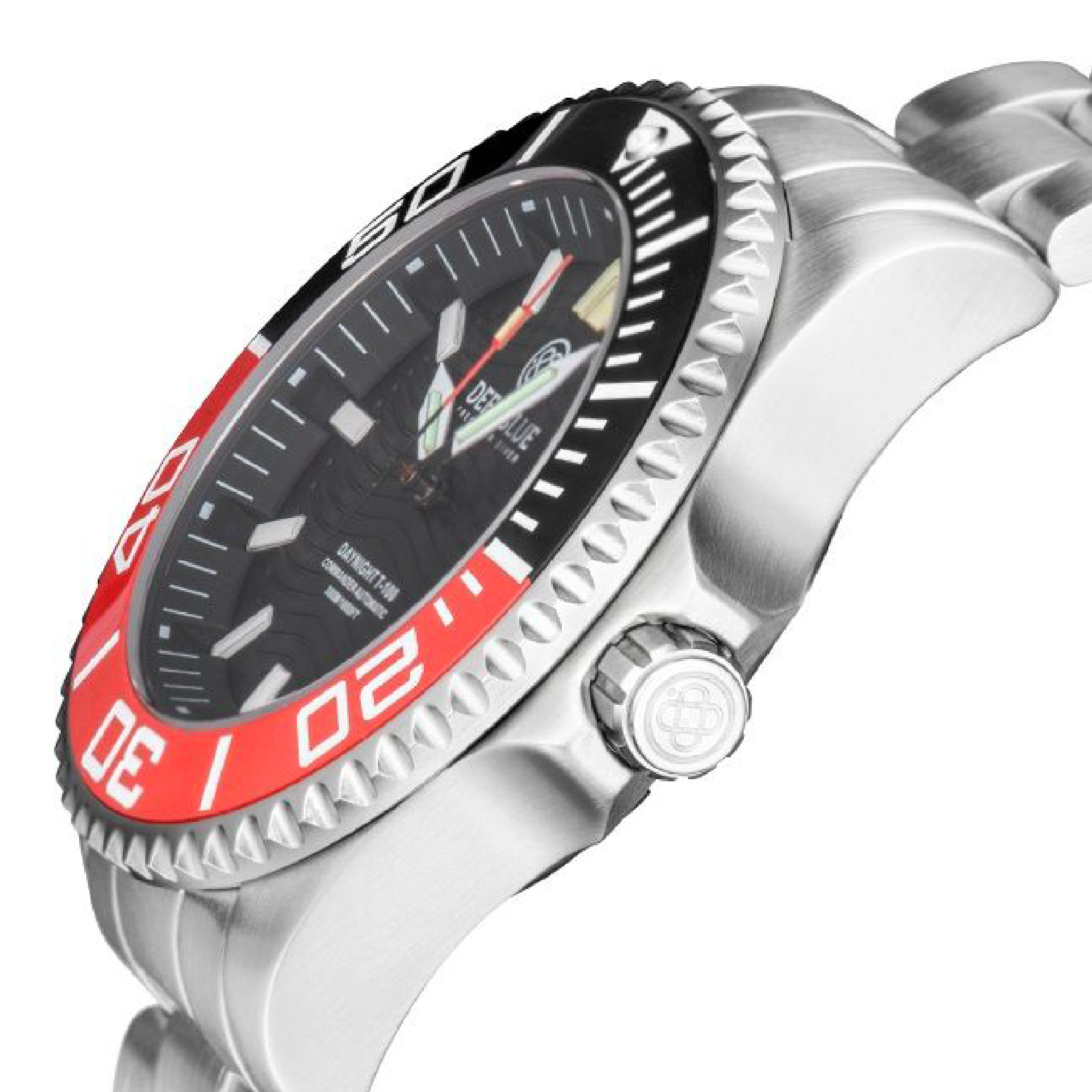 Deep Blue DayNight Commander T-100 Automatic Men's Diver Watch Black-Red Bezel/Black Dial