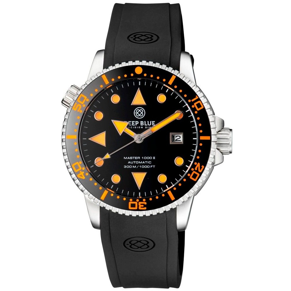 Deep Blue Master 1000 II 44mm Automatic Diver Watch Black Dial & Bezel Orange Indices - Click Image to Close