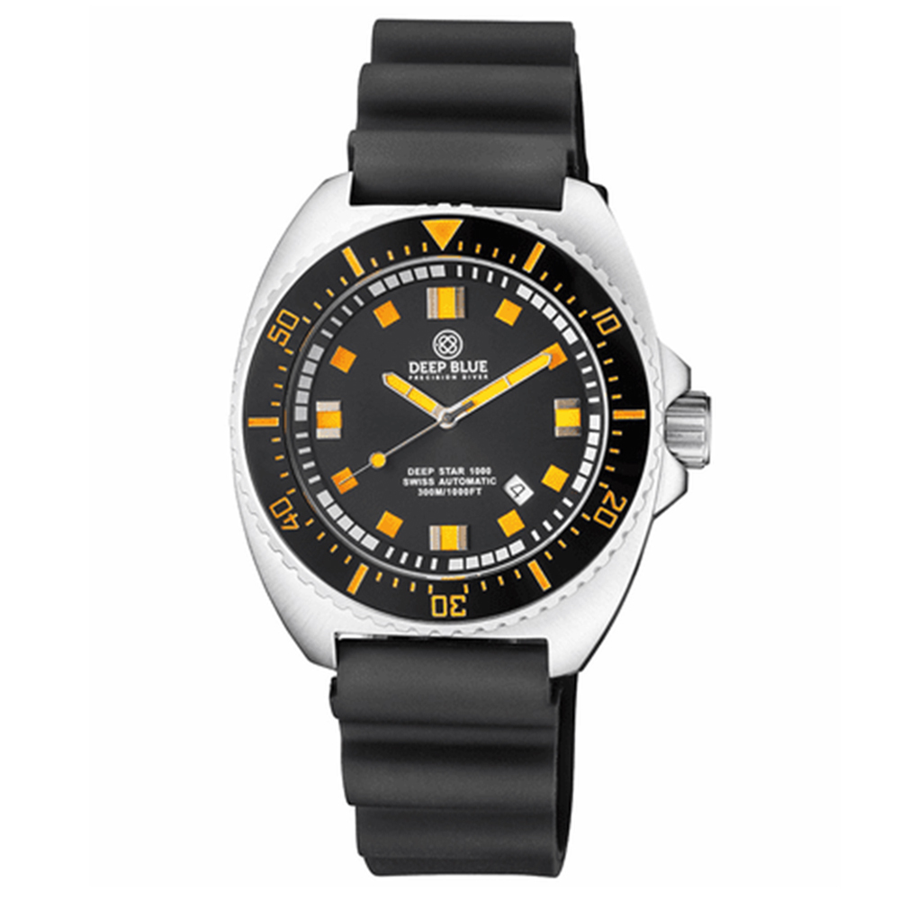 Deep Blue Deep Star 1000 Vintage 45mm Automatic Swiss Movement Men's Diver Watch Black-Orange Dial - Click Image to Close