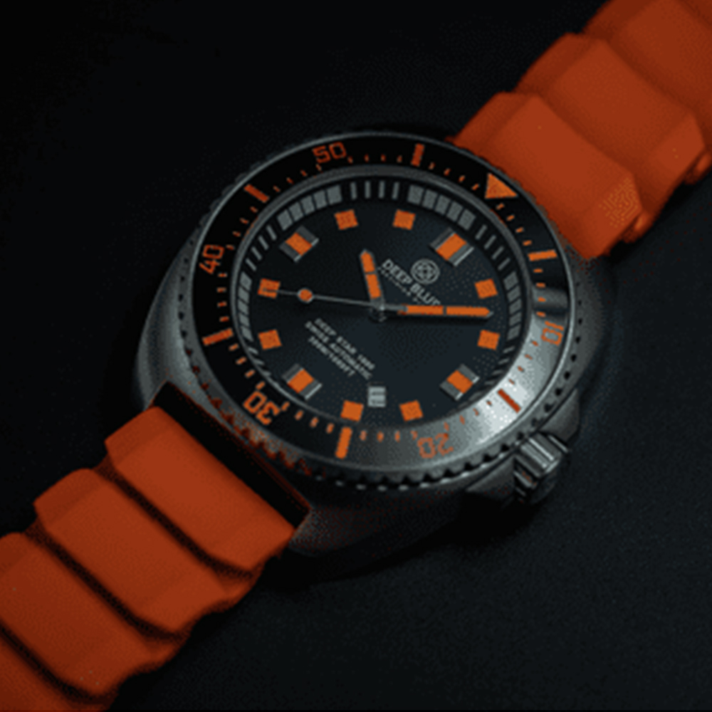 Deep Blue Deep Star 1000 Vintage 45mm Automatic Swiss Movement Men's Diver Watch Black-Orange Dial