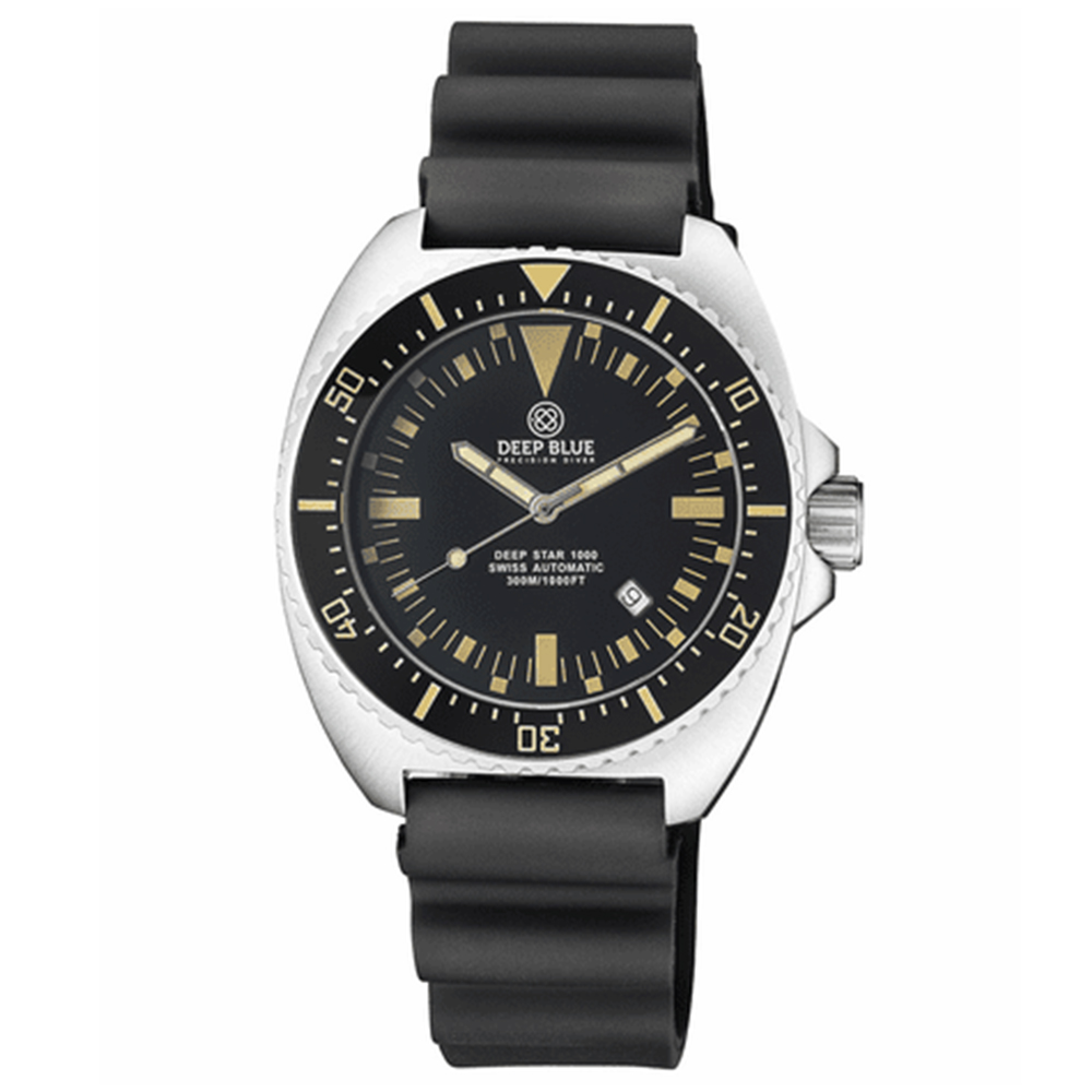 Deep Blue Deep Star 1000 Expedition 45mm Automatic Swiss Movement Men's Diver Watch Black Vintage Dial