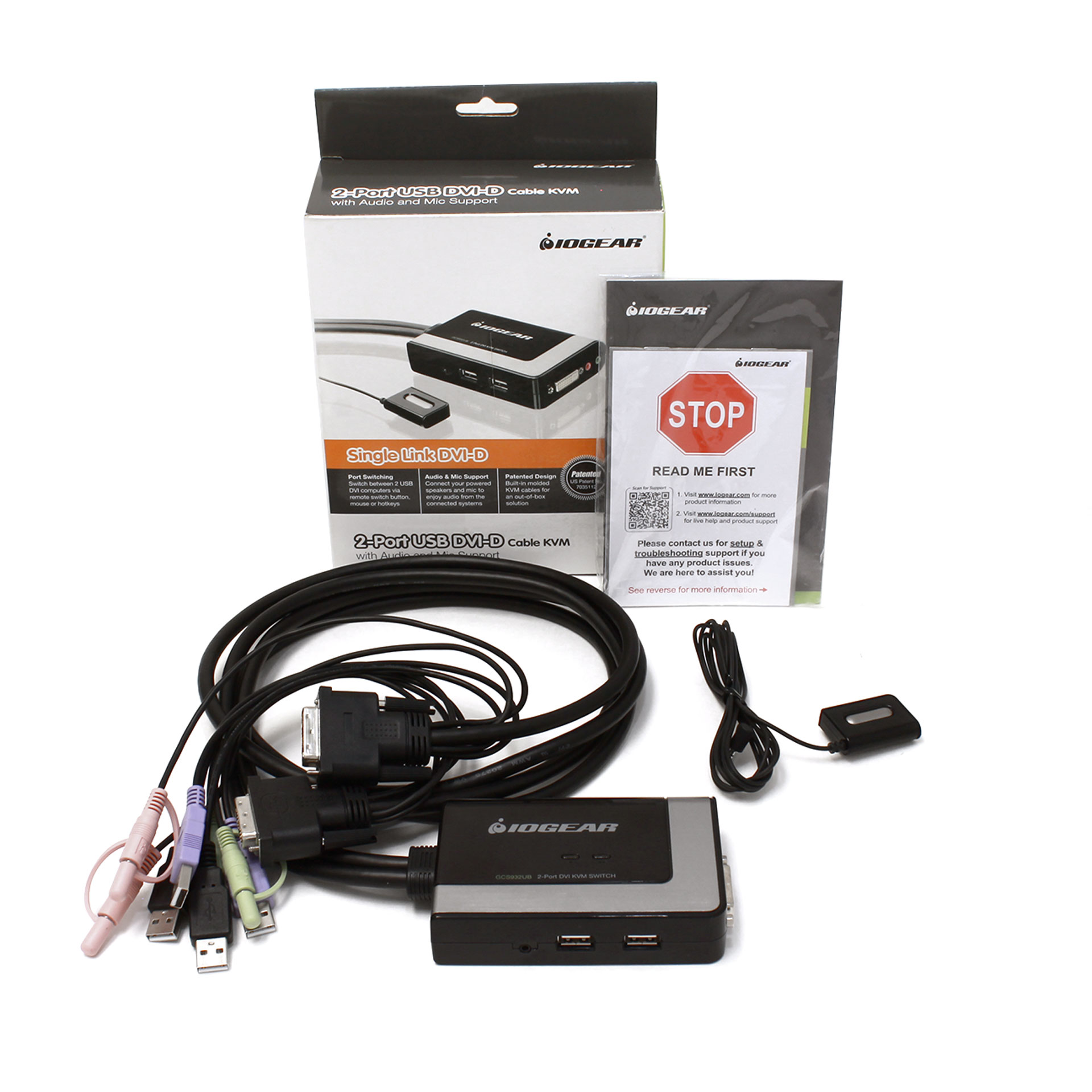 Iogear Micro USB DVI-D KVM with Audio and Cables 2-Port GCS932UB