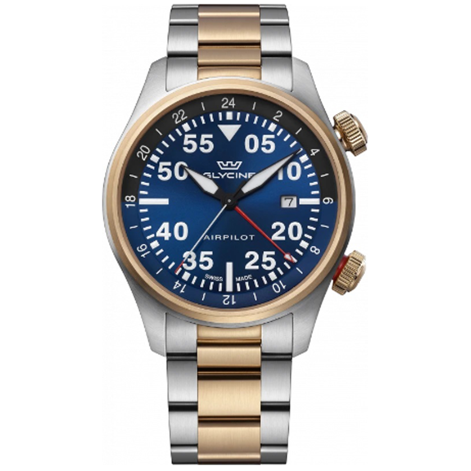 Glycine Airpilot GMT Swiss Men's Watch Blue Dial / Two-Tone GL0349 - Click Image to Close