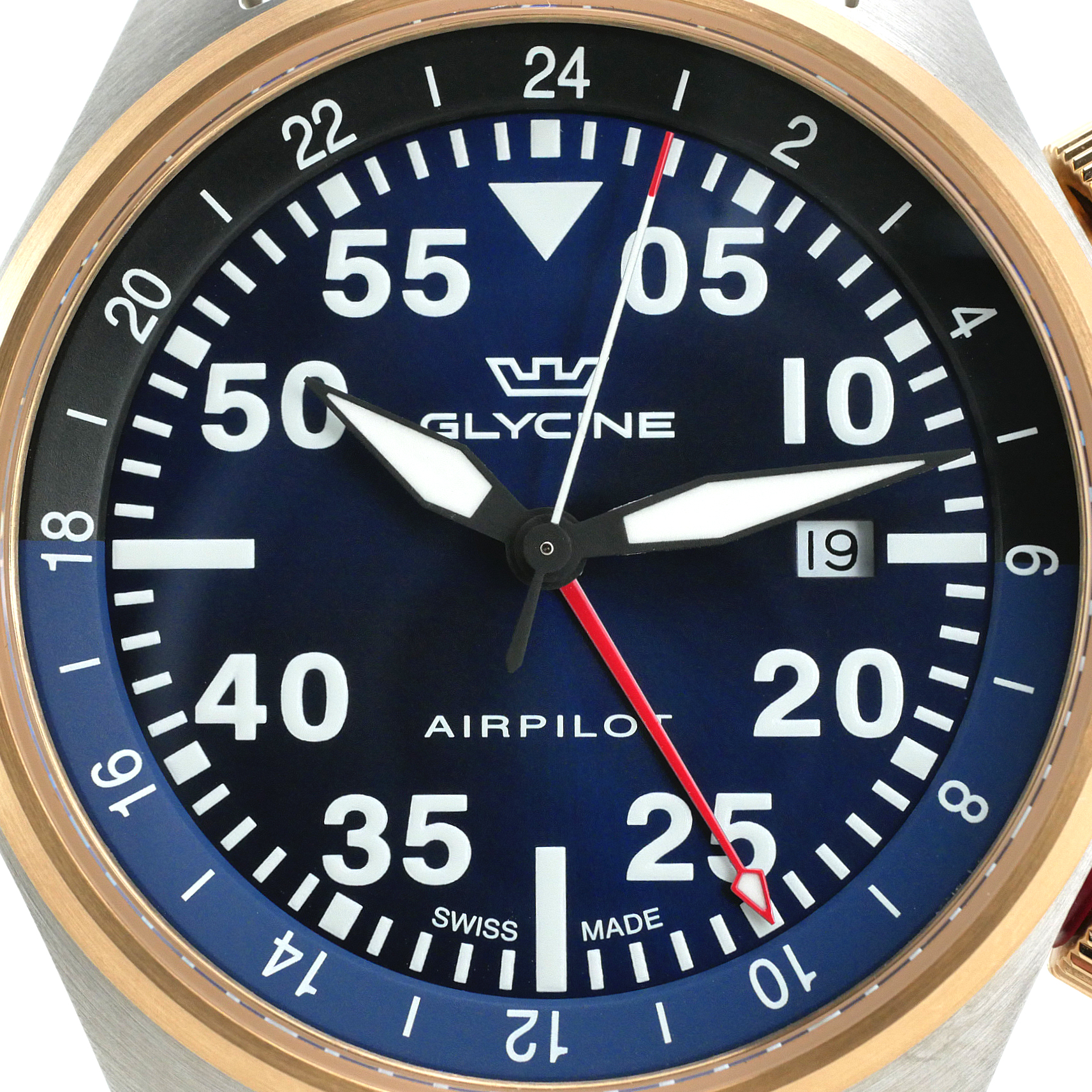 Glycine Airpilot GMT Swiss Men's Watch Blue Dial / Leather Strap GL0352 - Click Image to Close