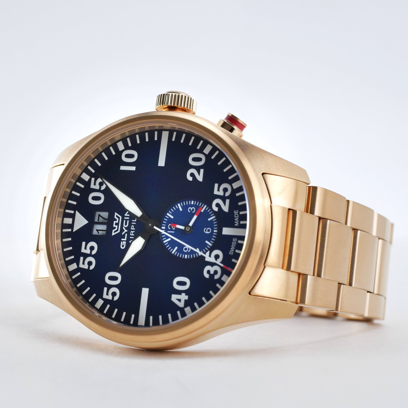 Glycine Airpilot Dual Time Chronograph Swiss Men's Watch Blue Dial GL0368 - Click Image to Close