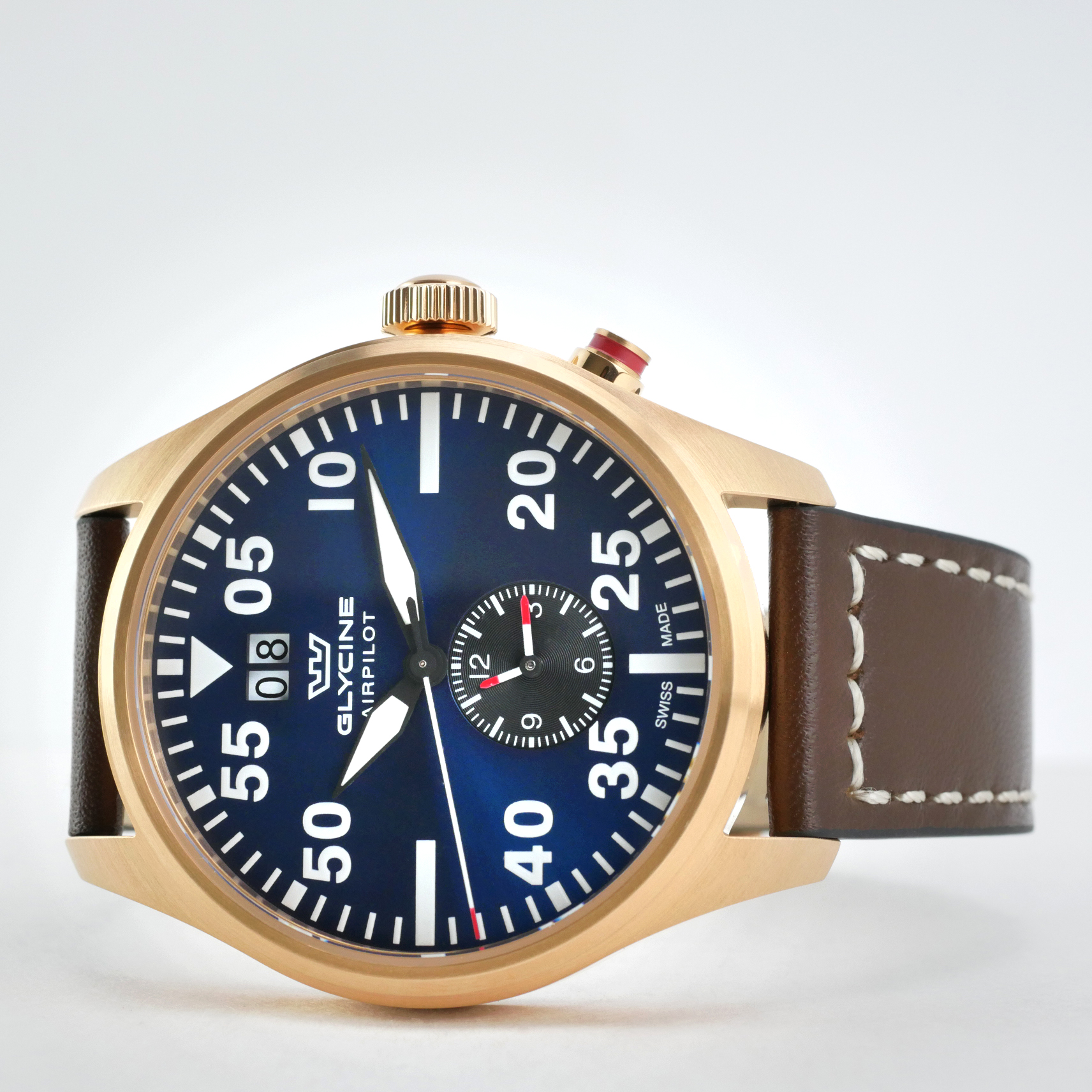 Glycine Airpilot Dual Time Chronograph Swiss Men's Watch Blue Dial / Leather strap GL0369 - Click Image to Close