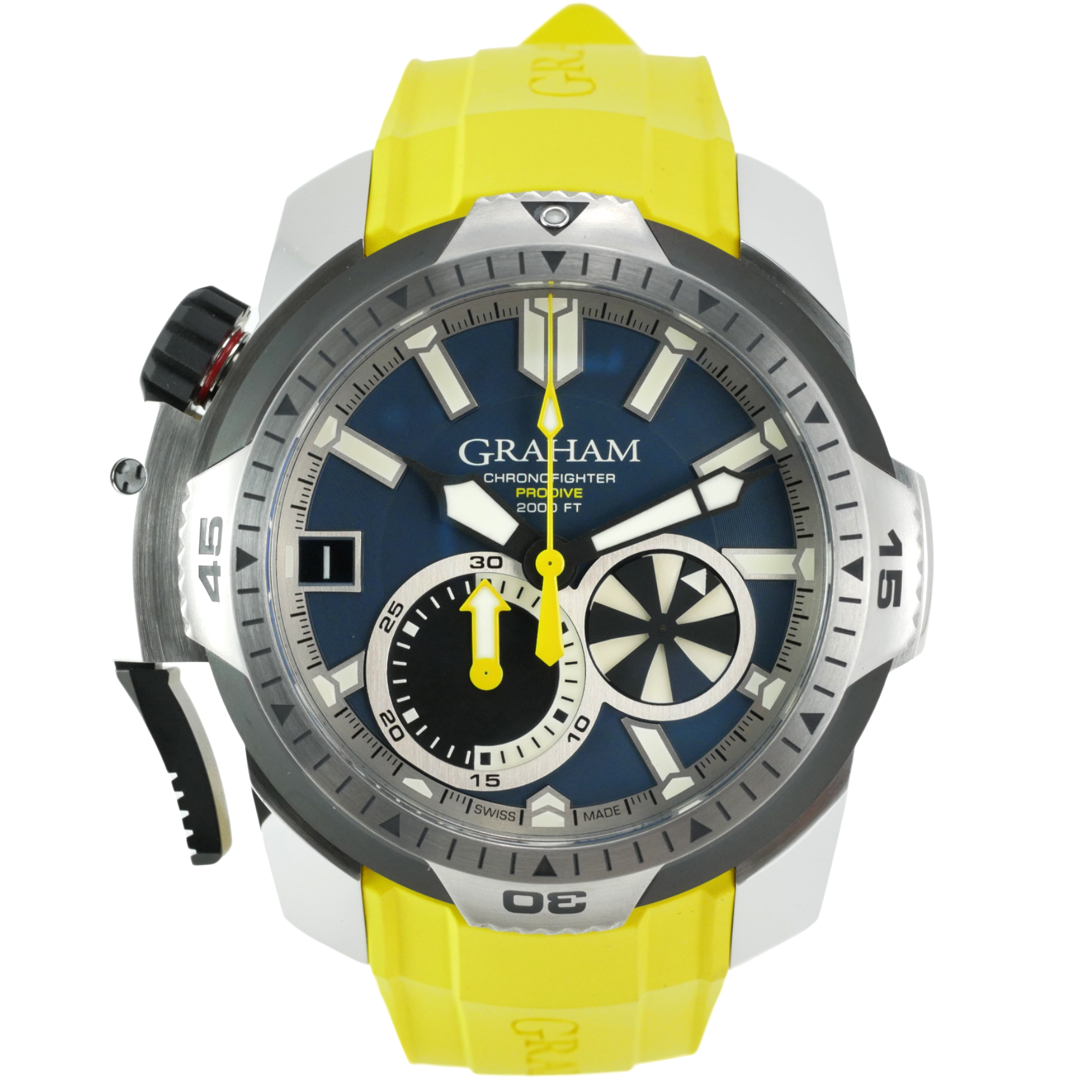 Graham Chronofighter ProDive 2000ft Chronograph Men's Watch Blue Dial / Yellow Strap MR-2CDAV-1