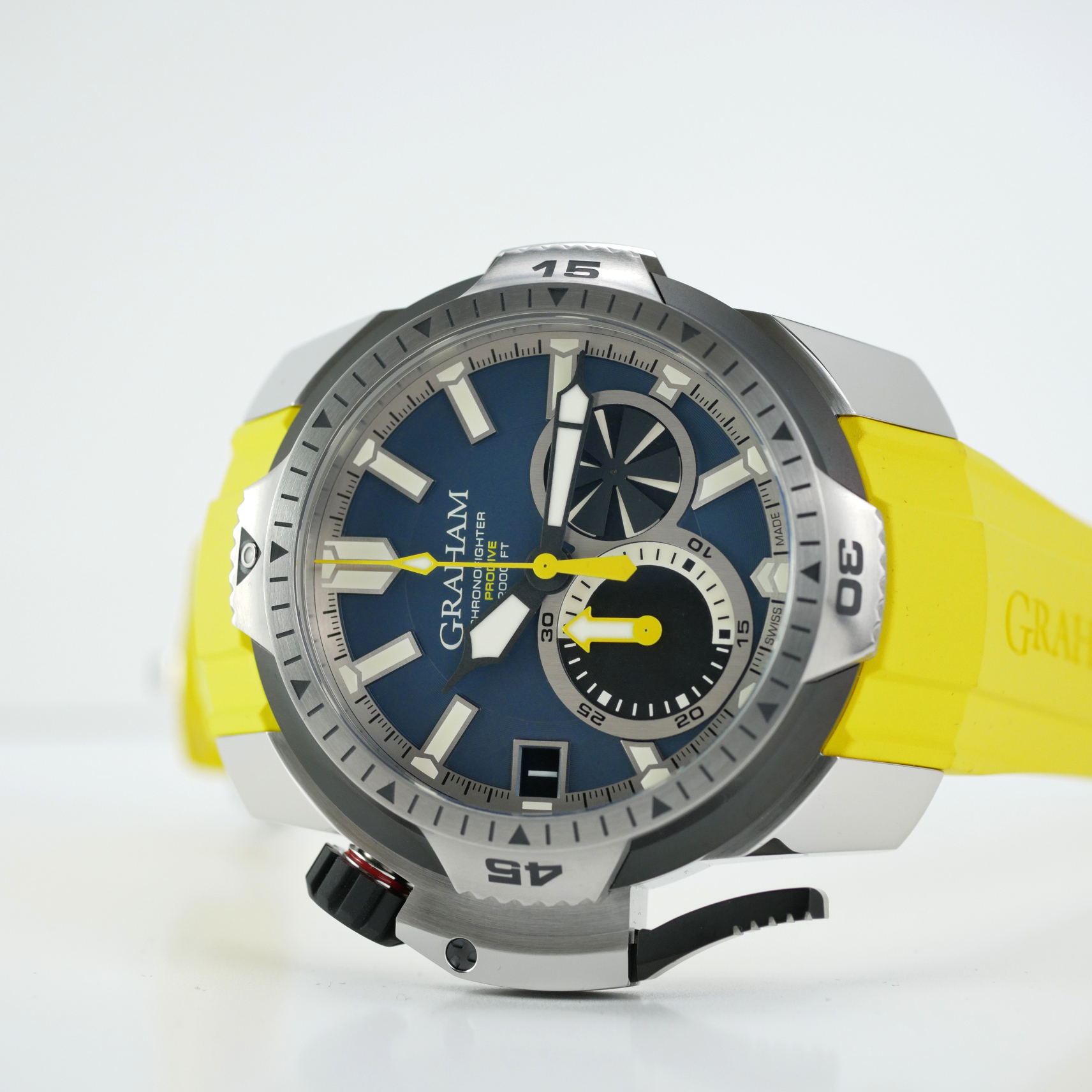 Graham Chronofighter ProDive 2000ft Chronograph Men's Watch Blue Dial / Yellow Strap MR-2CDAV-1 - Click Image to Close