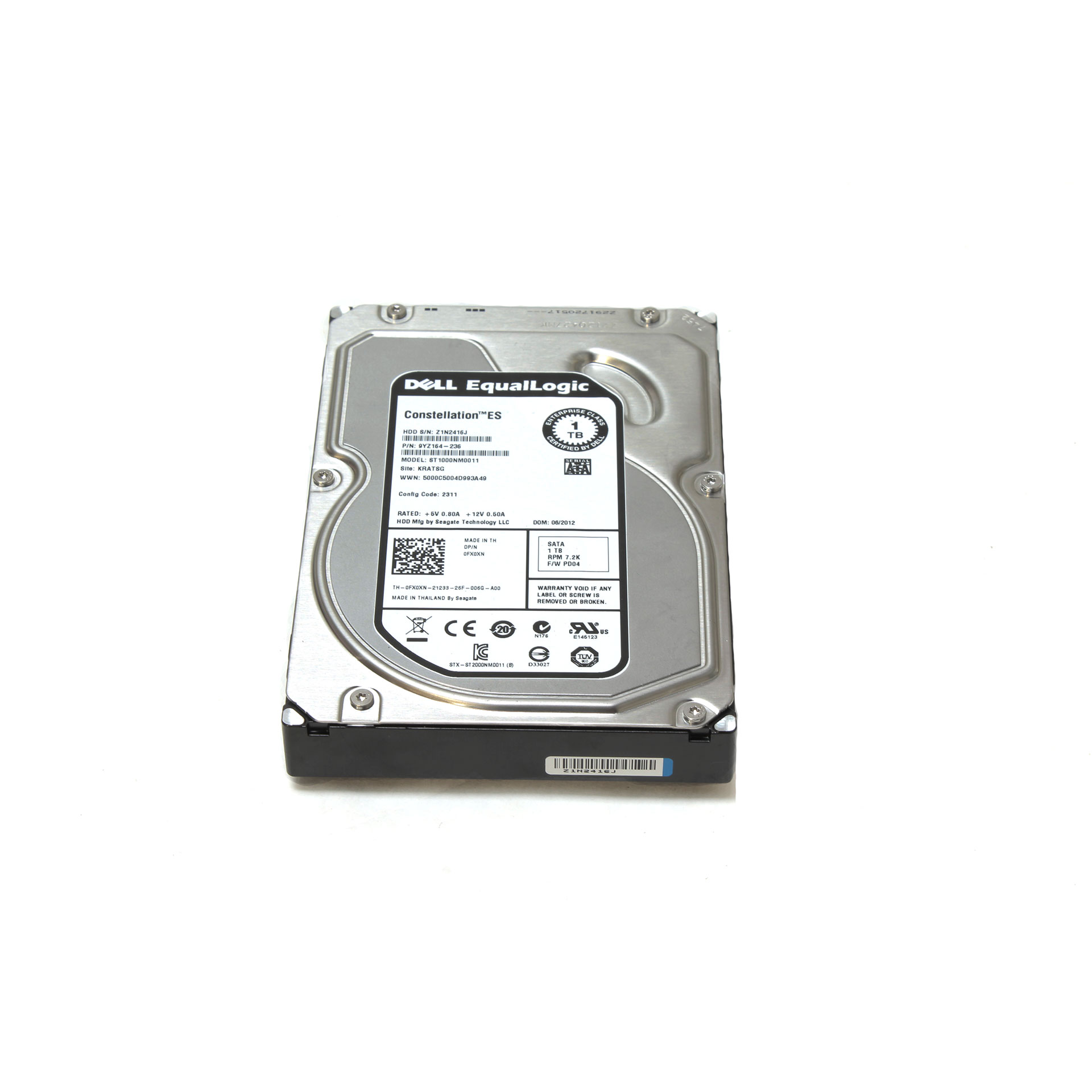 Dell Seagate EQL 1-TB 7.2K 3.5 SATA HDD FX0XN 9YZ164-236 - Click Image to Close