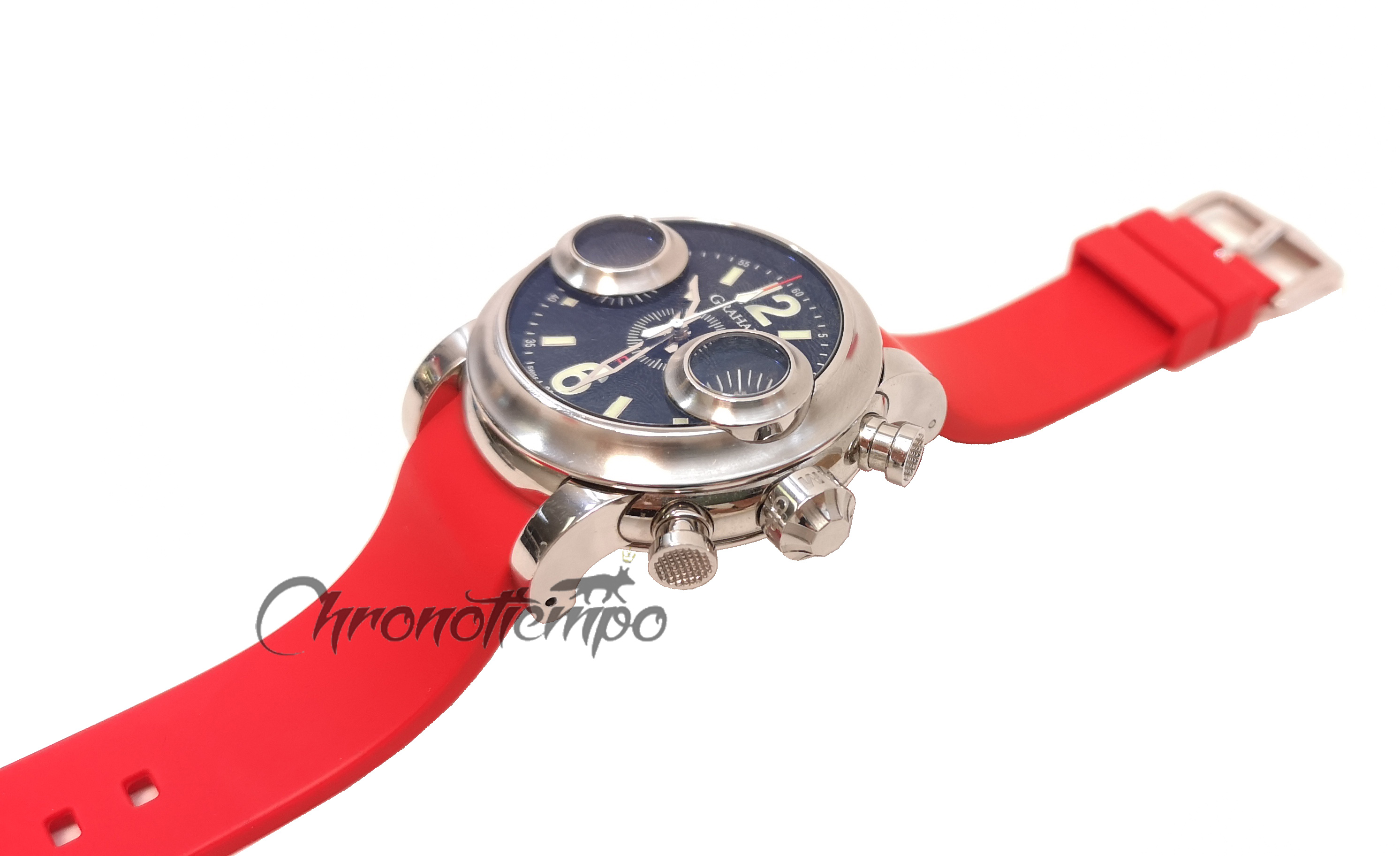 Chronotiempo Curved Red Silicone Watch Band Strap 22mm for Graham Swordfish Bracelet free Tools