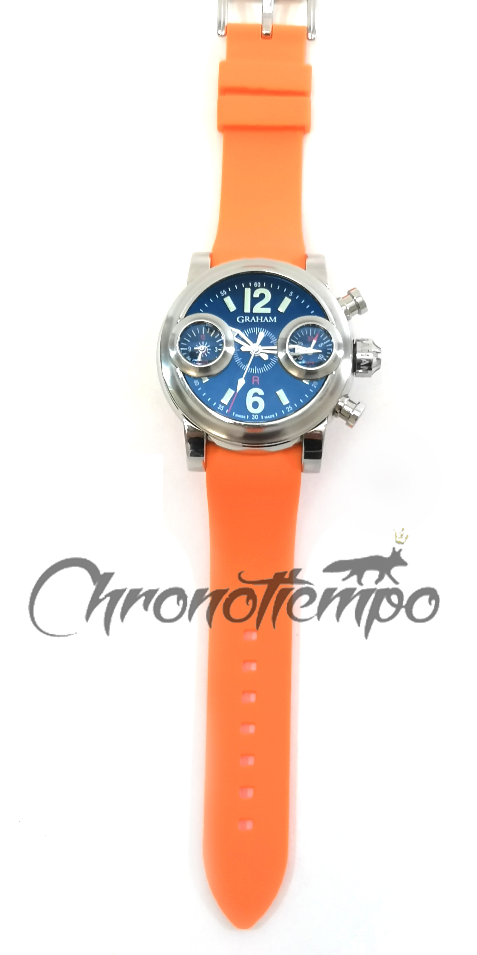 Chronotiempo Curved Orange Silicone Watch Band Strap 22mm For Graham Swordfish Bracelet Free Tools - Click Image to Close