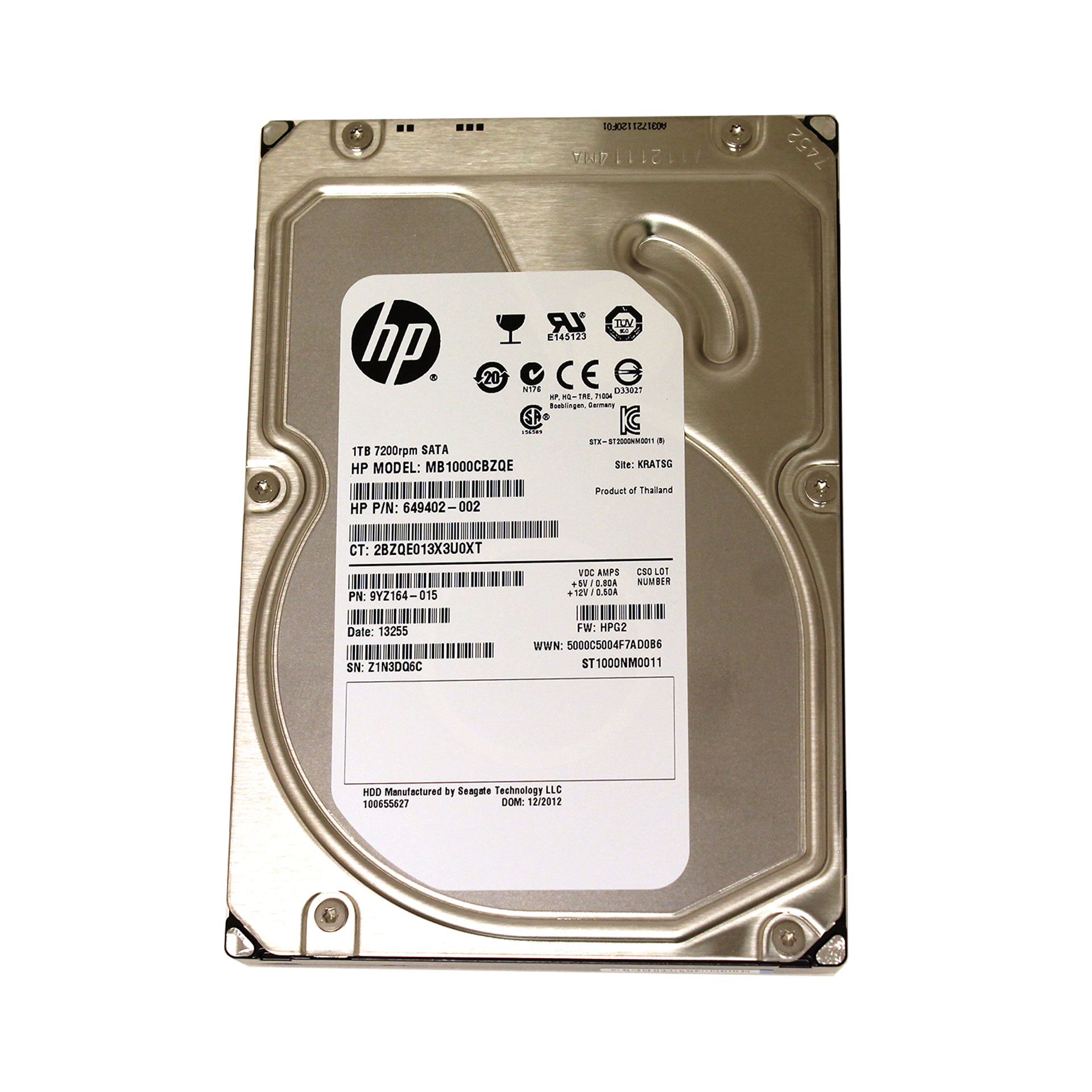 HP 1TB MB1000CBZQE 7200RPM 3.5" ST1000NM0011 649402-002 - Click Image to Close