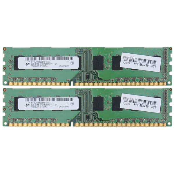 Micron 8GB 2x4GB PC3-12800 DDR3 Non-ECC Memory Module 655410-571 - Click Image to Close