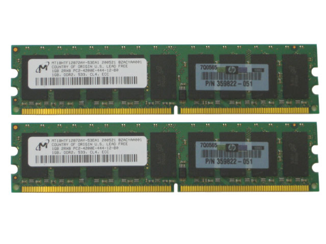 Micron 2GB (2x1GB) PC2-4200 533 HP 359822-051 MT18HTF12872AY RAM