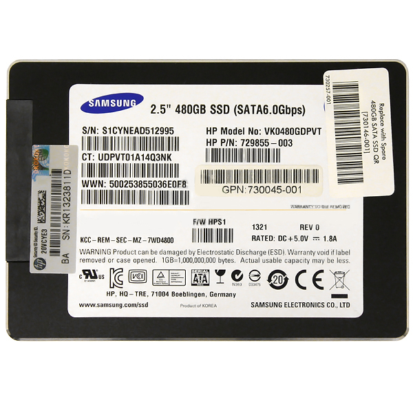 HP 729855-003 Samsung 2.5 480GB Enterprise SSD SATA 6.0GBs Drive - Click Image to Close