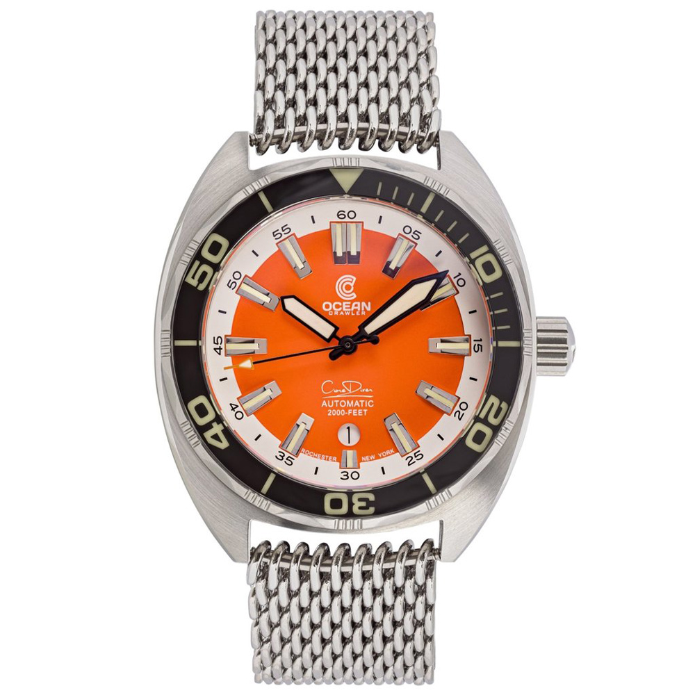 Ocean Crawler Core V3 Automatic Diver Men's Watch 44mm Black Bezel/Orange Dial - Click Image to Close