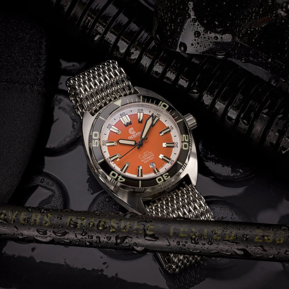 Ocean Crawler Core V3 Automatic Diver Men's Watch 44mm Black Bezel/Orange Dial - Click Image to Close