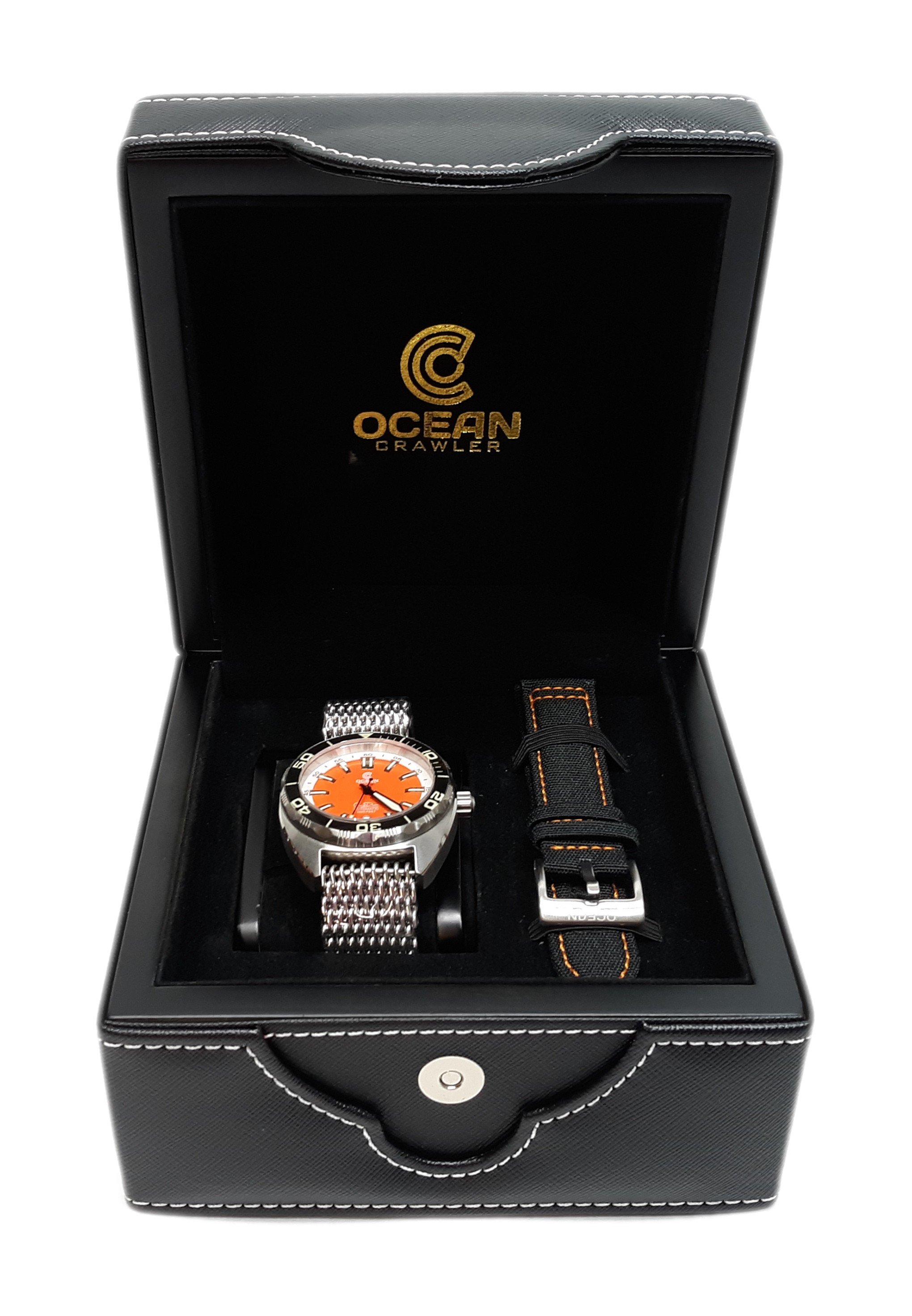 Ocean Crawler Core V3 Automatic Diver Men's Watch 44mm Black Bezel/Orange Dial - Click Image to Close