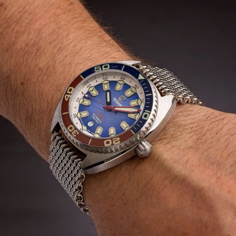 Ocean Crawler Core Diver Automatic Men's Watch Blue/Red Refractor - Click Image to Close