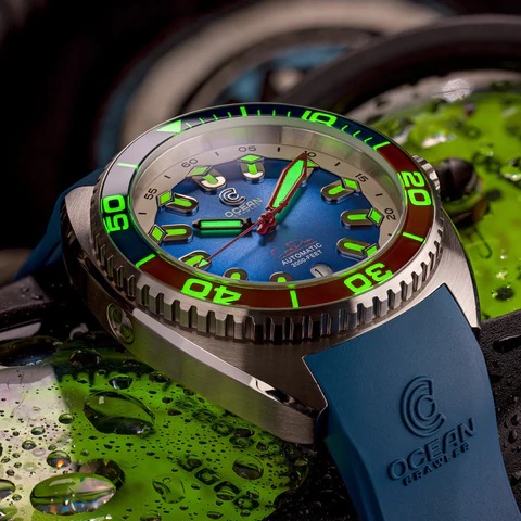 Ocean Crawler Core Diver Automatic Men's Watch Blue/Red Refractor