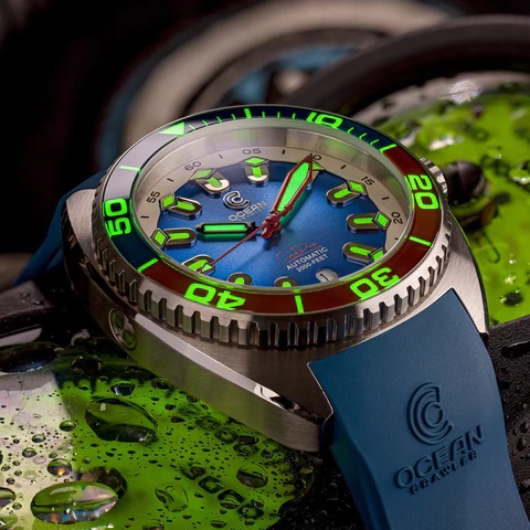 Ocean Crawler Core Diver Automatic Men's Watch Blue/Red Refractor - Click Image to Close