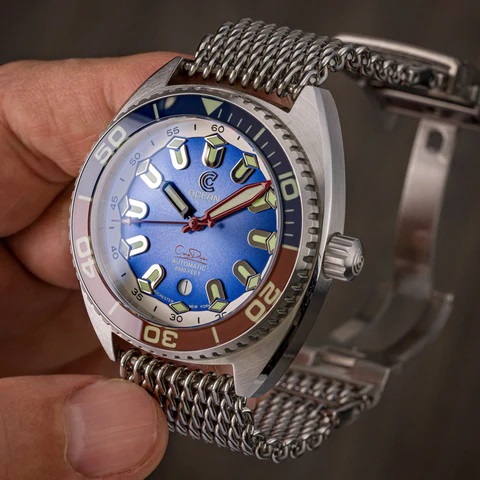 Ocean Crawler Core Diver Automatic Men's Watch Blue/Red Refractor