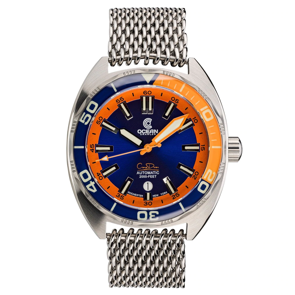 Ocean Crawler Core Diver Automatic Men's Watch 44mm Blue-Orange Bezel/Blue-Orange Dial