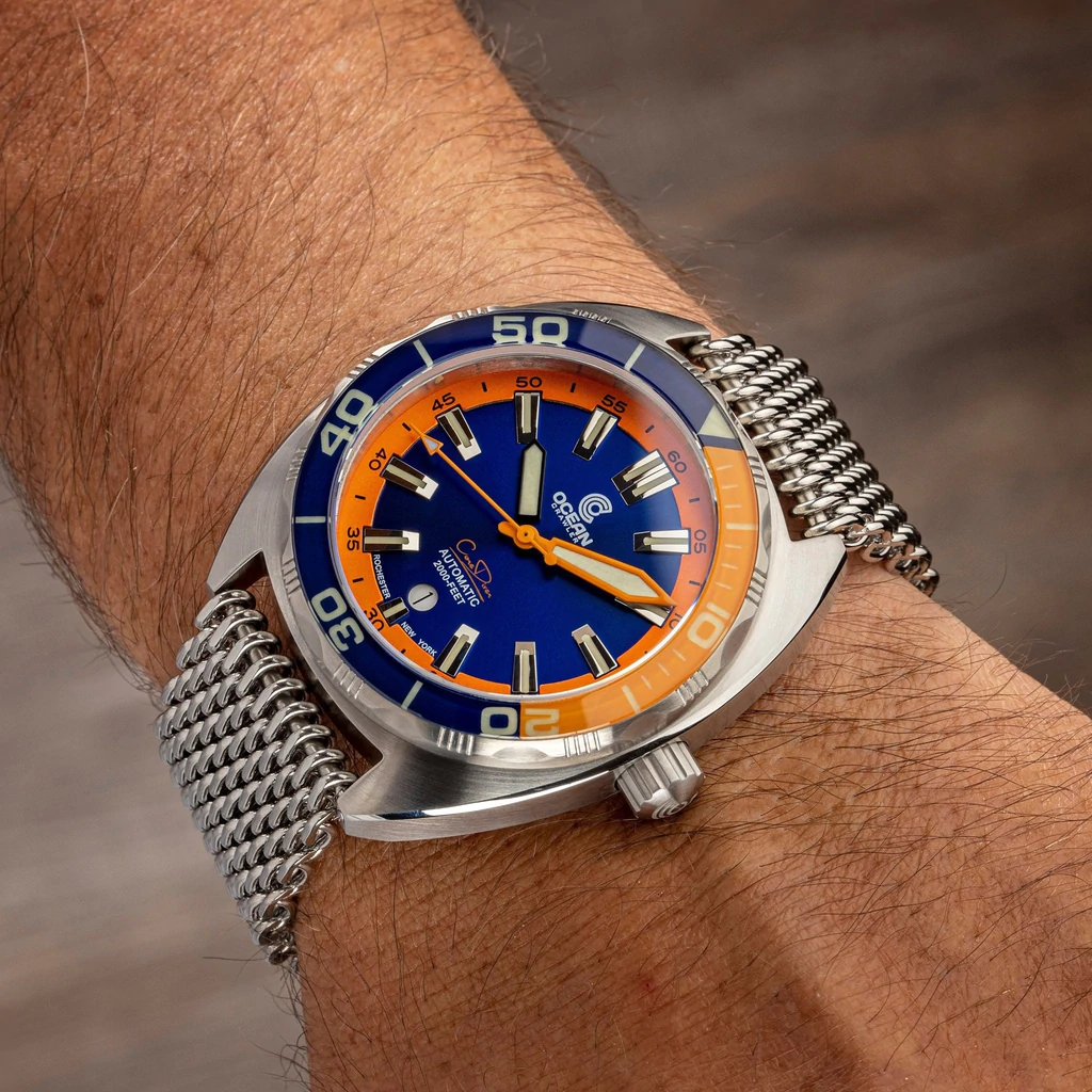 Ocean Crawler Core Diver Automatic Men's Watch 44mm Blue-Orange Bezel/Blue-Orange Dial - Click Image to Close