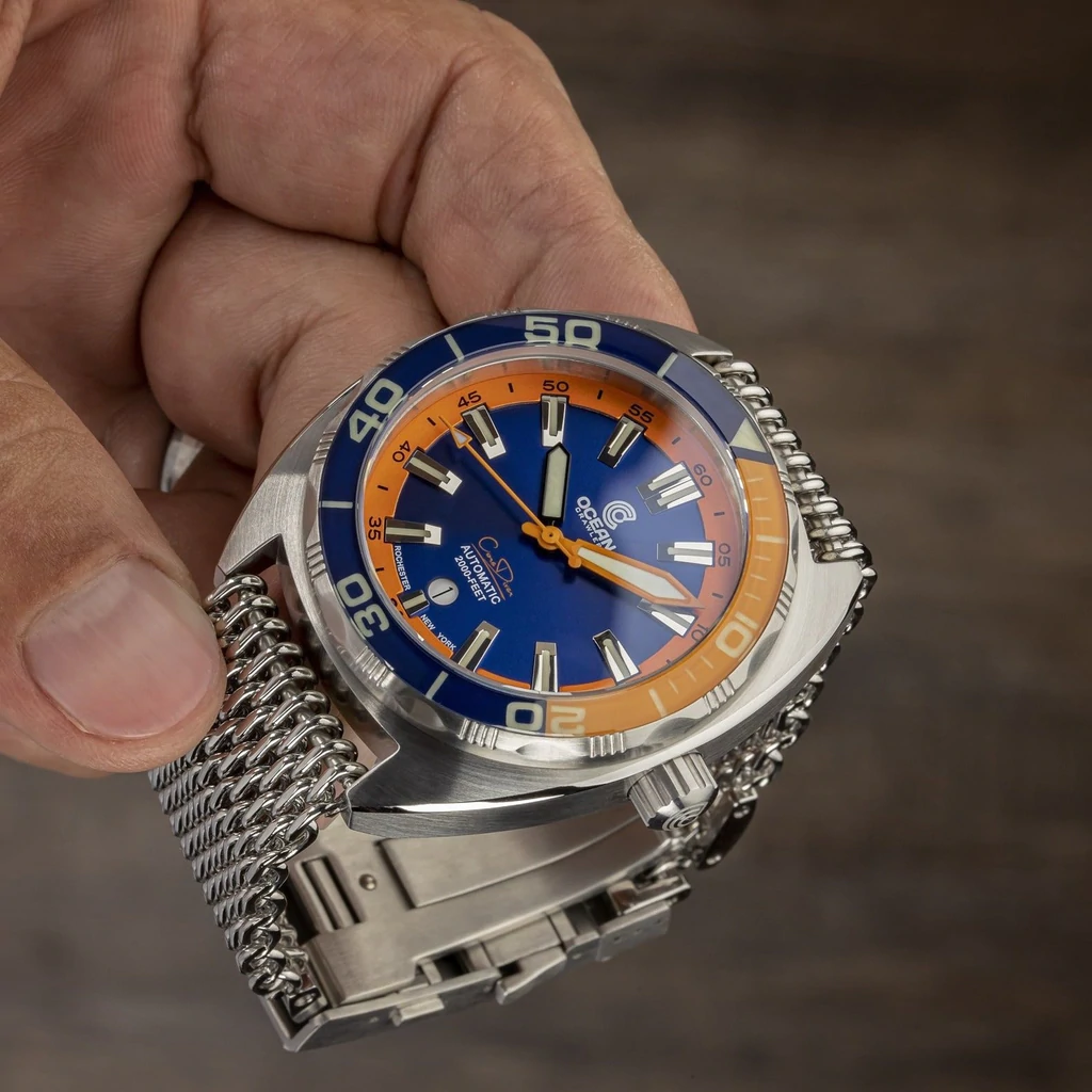 Ocean Crawler Core Diver Automatic Men's Watch 44mm Blue-Orange Bezel/Blue-Orange Dial - Click Image to Close