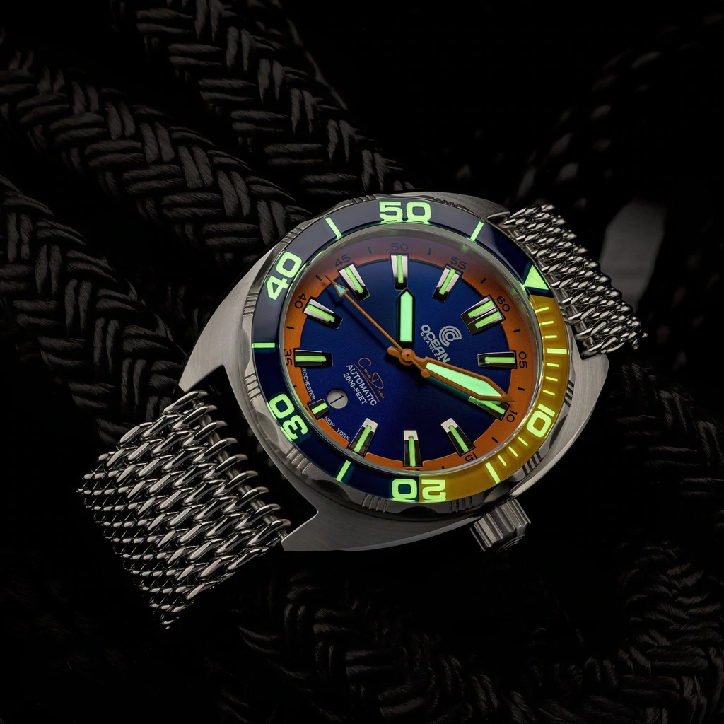 Ocean Crawler Core Diver Automatic Men's Watch 44mm Blue-Orange Bezel/Blue-Orange Dial - Click Image to Close