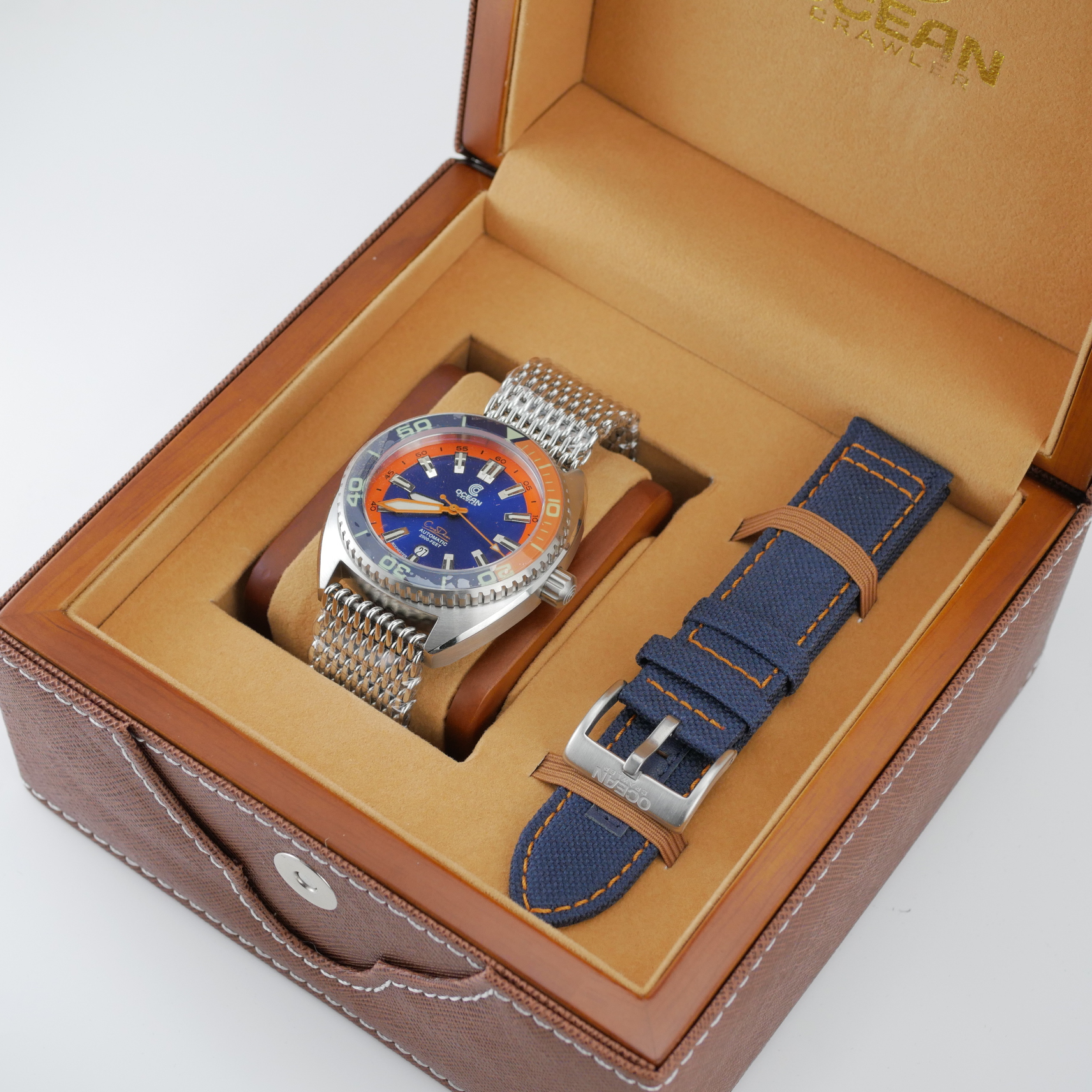 Ocean Crawler Core Diver Automatic Men's Watch 44mm Blue-Orange Bezel/Blue-Orange Dial