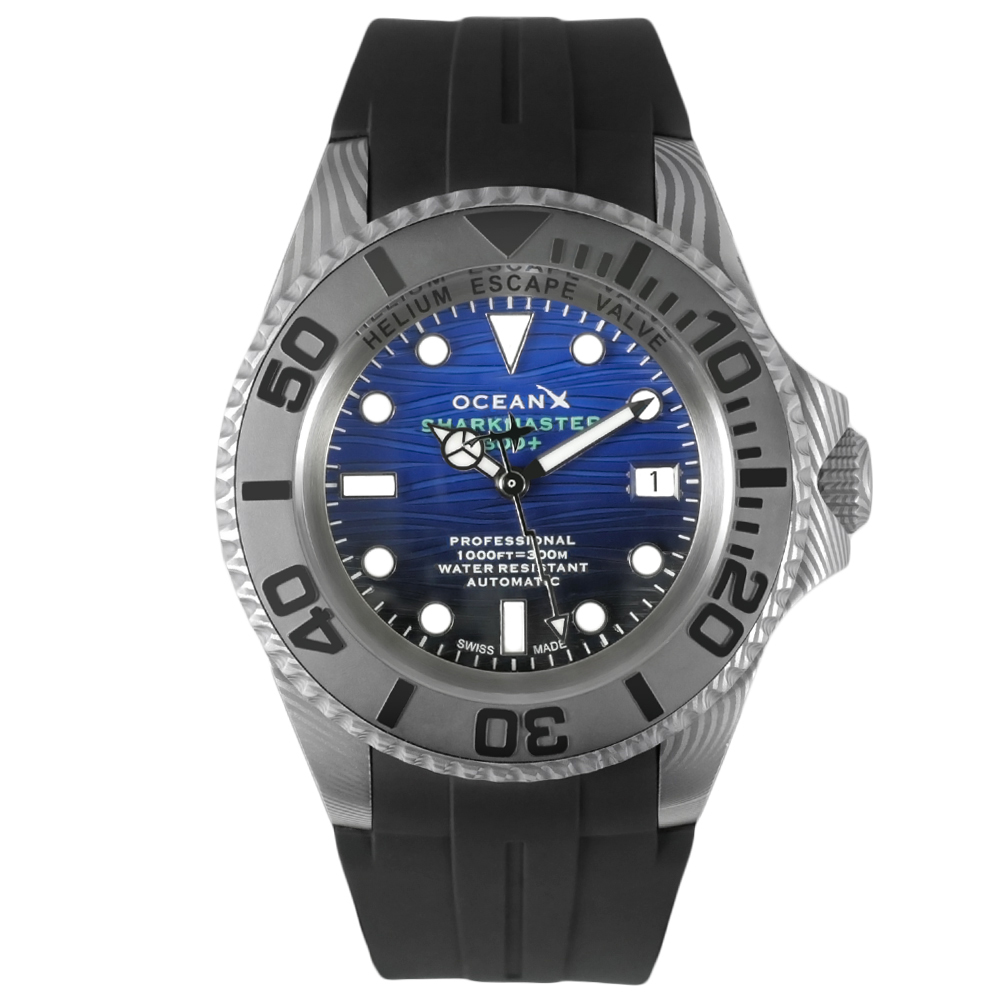 OceanX Sharkmaster 300+ Swiss Movement Men's Diver Watch Damascus Steel 44mm SMS322 Special Edition - Click Image to Close