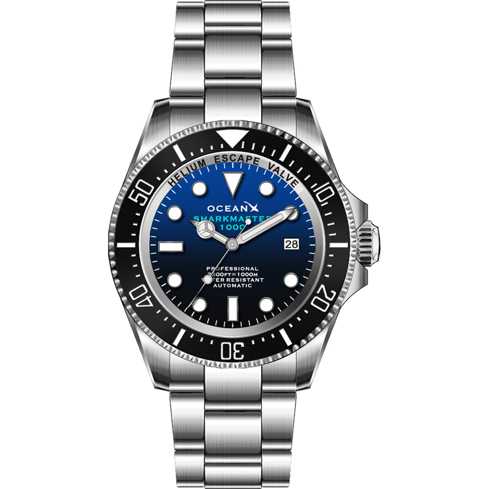 OceanX Sharkmaster 1000 Automatic Men's Diver Watch 44mm Blue Dial SMS1012