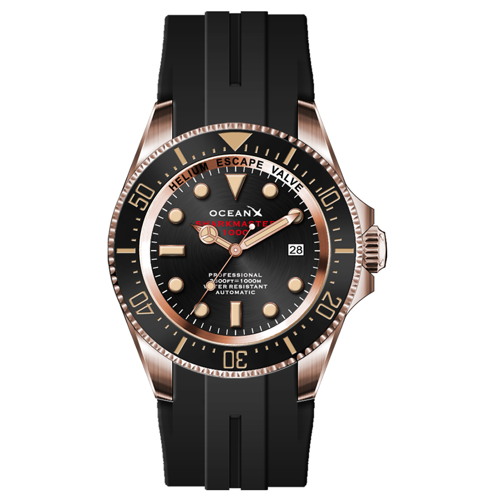 OceanX Sharkmaster 1000 Automatic Men's Diver Watch 44mm Black Dial SMS1061B - Click Image to Close