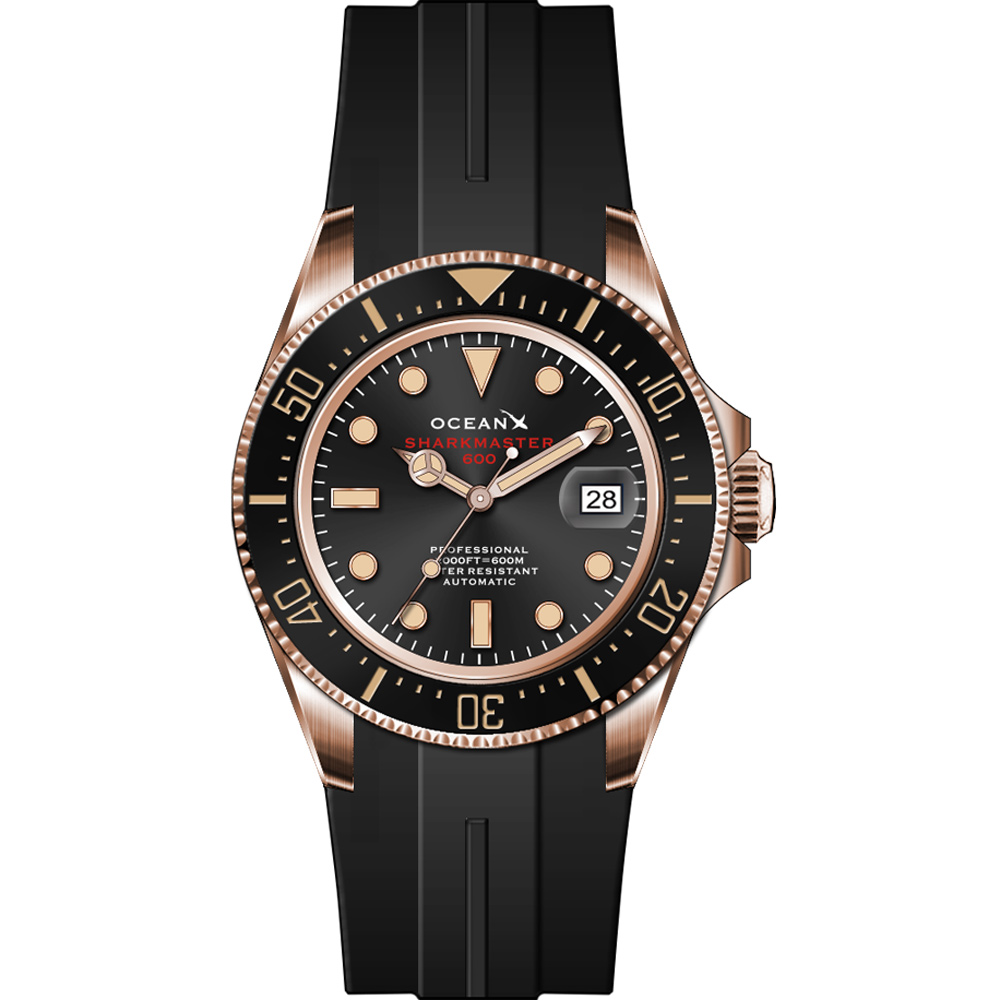 OceanX Sharkmaster 600 Automatic Men's Diver Watch 44mm Black Dial SMS600-01 - Click Image to Close