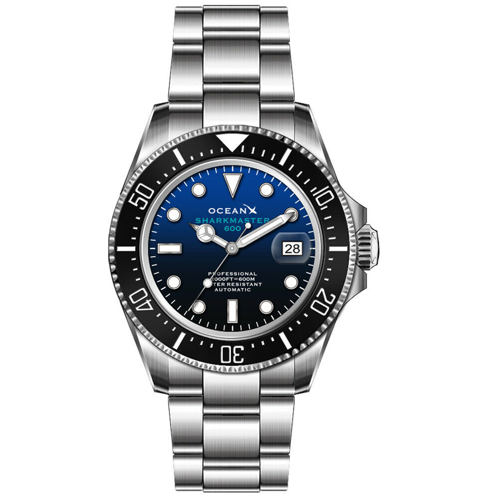 OceanX Sharkmaster 600 Automatic Men's Diver Watch 44mm Blue Dial SMS600-12 - Click Image to Close