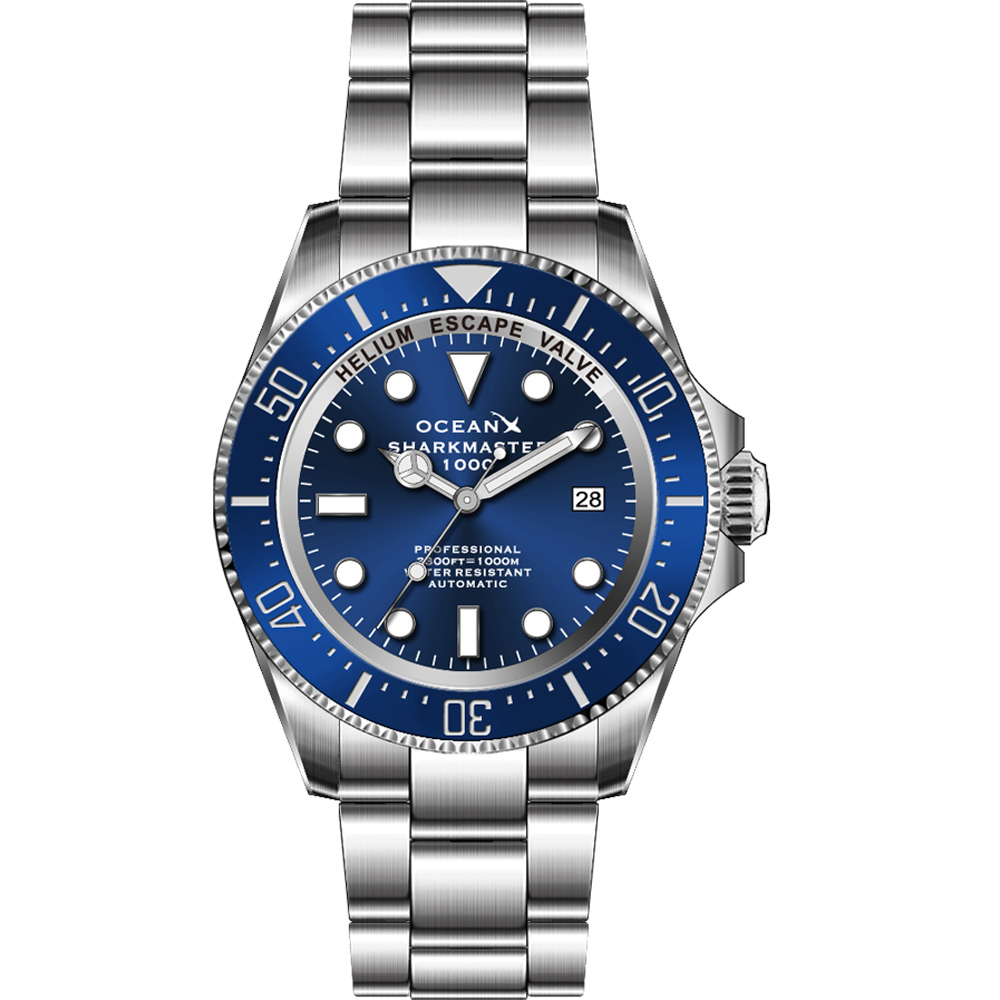 OceanX Sharkmaster 1000 Automatic Men's Diver Watch 44mm Blue Dial SMS1014 - Click Image to Close