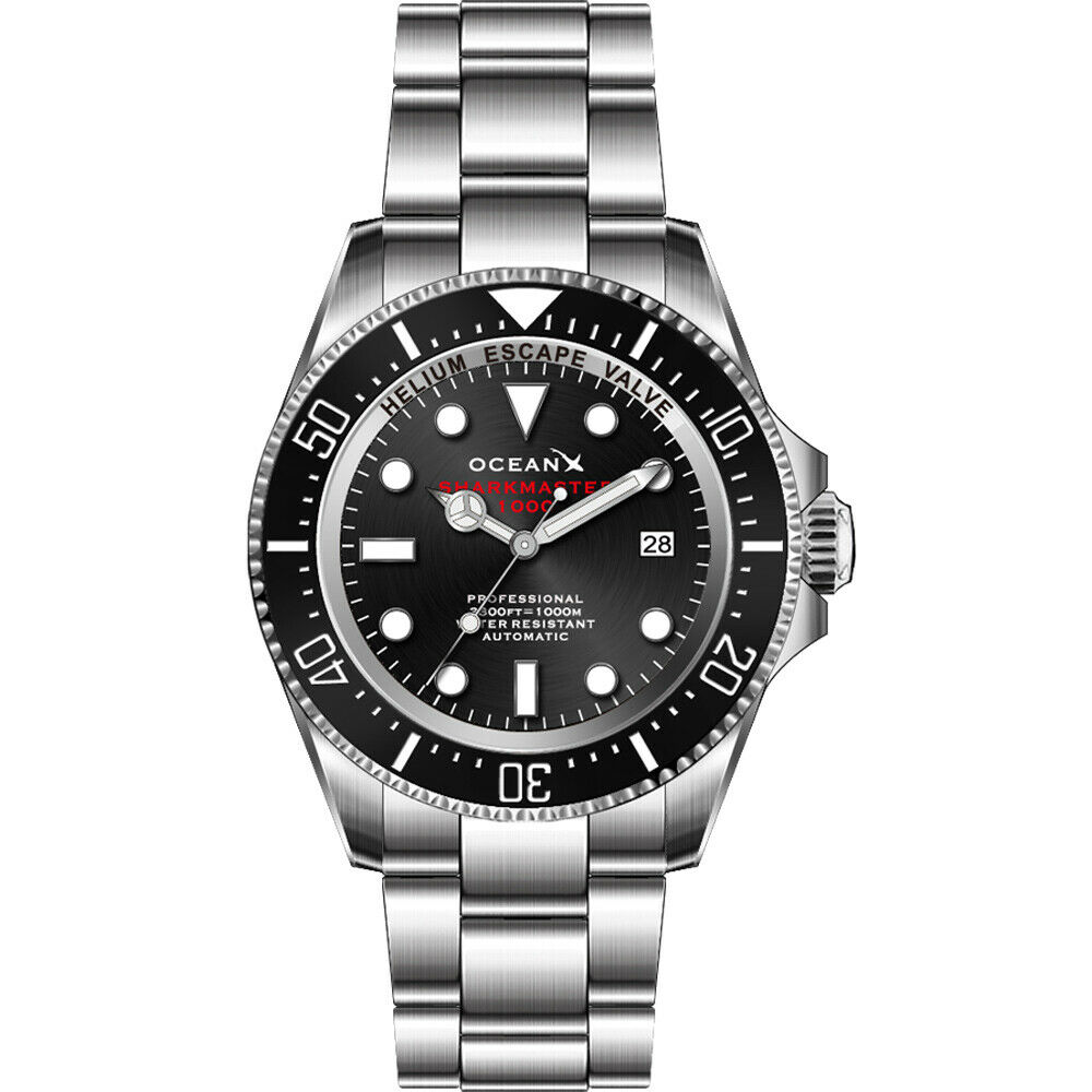 OceanX Sharkmaster 1000 Automatic Men's Diver Watch 44mm Black Dial SMS1011B - Click Image to Close