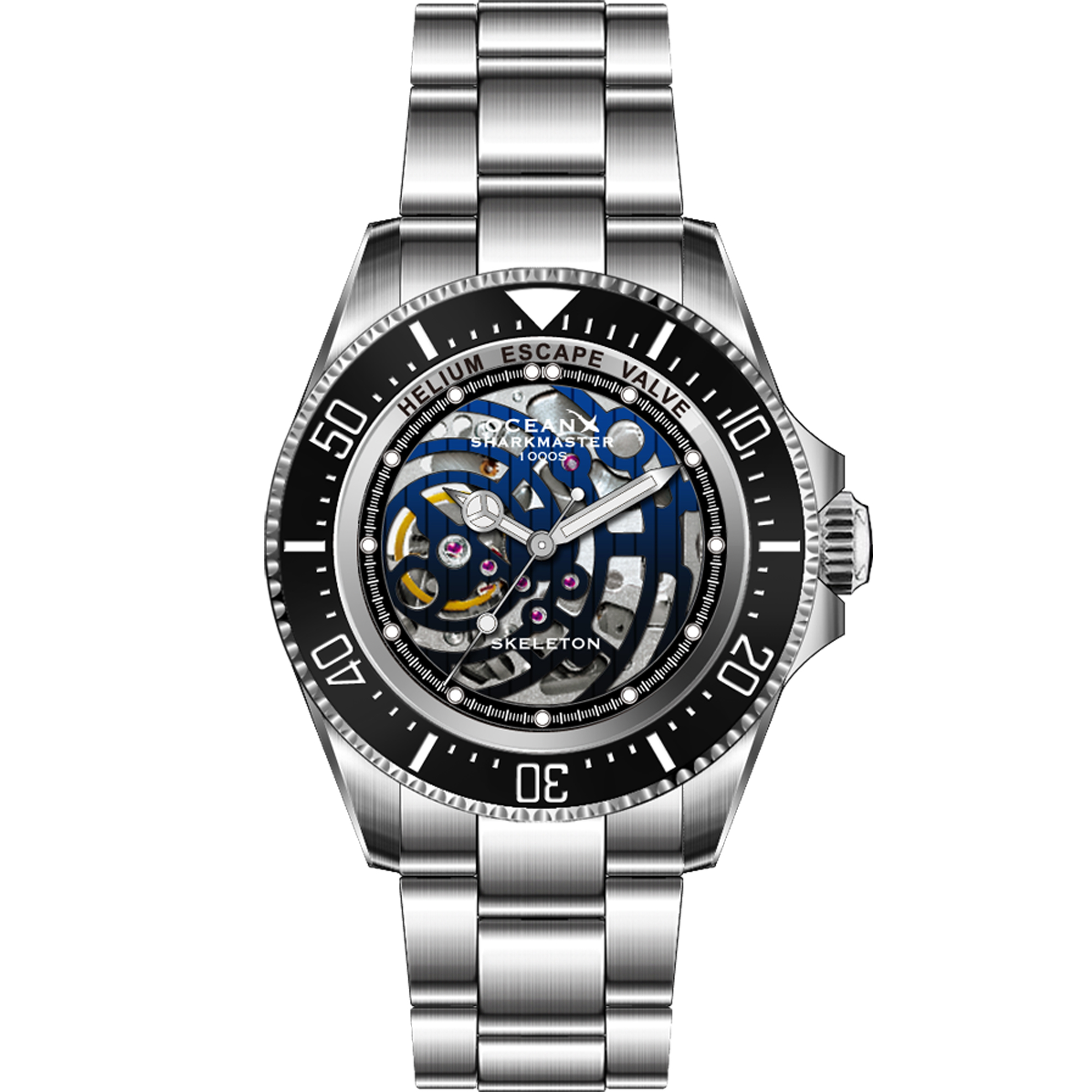 OceanX Sharkmaster 1000 Skeleton 44mm Automatic Men's Diver Watch WR1000m SMS1012S Limited Edition - Click Image to Close