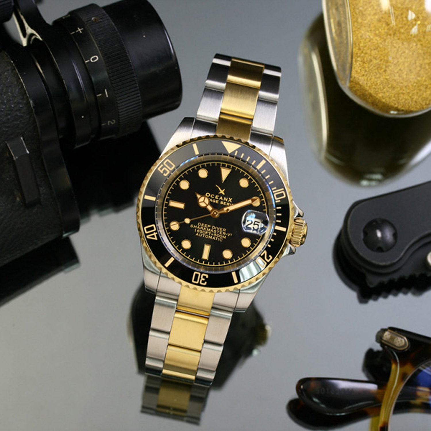 OceanX Sharkmaster-V2 Men's Diver Watch 40mm Two-Tone V2SMS531 - Click Image to Close