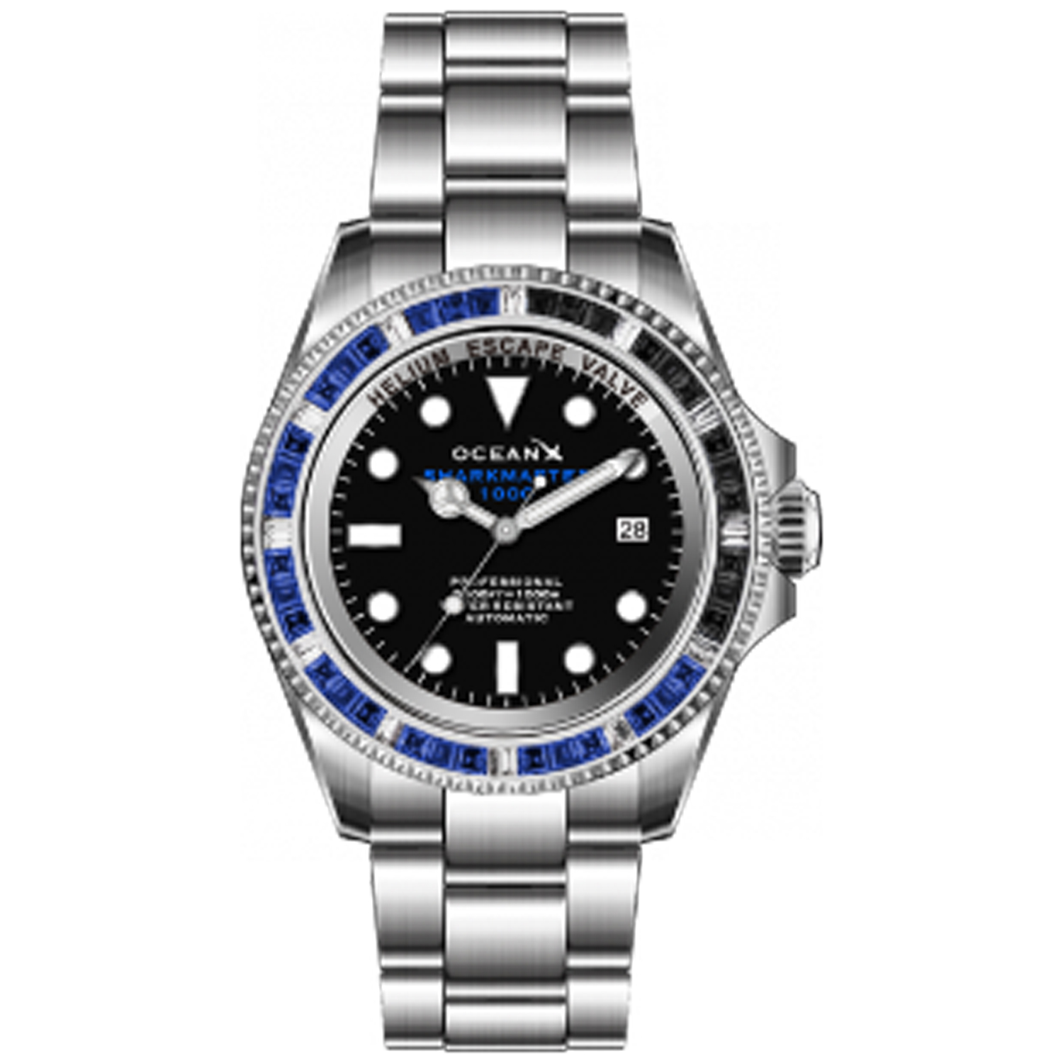 OceanX Sharkmaster 1000 Men's Diver Watch 44mm Baguette Crystal Bezel - Limited Edition SMS1044